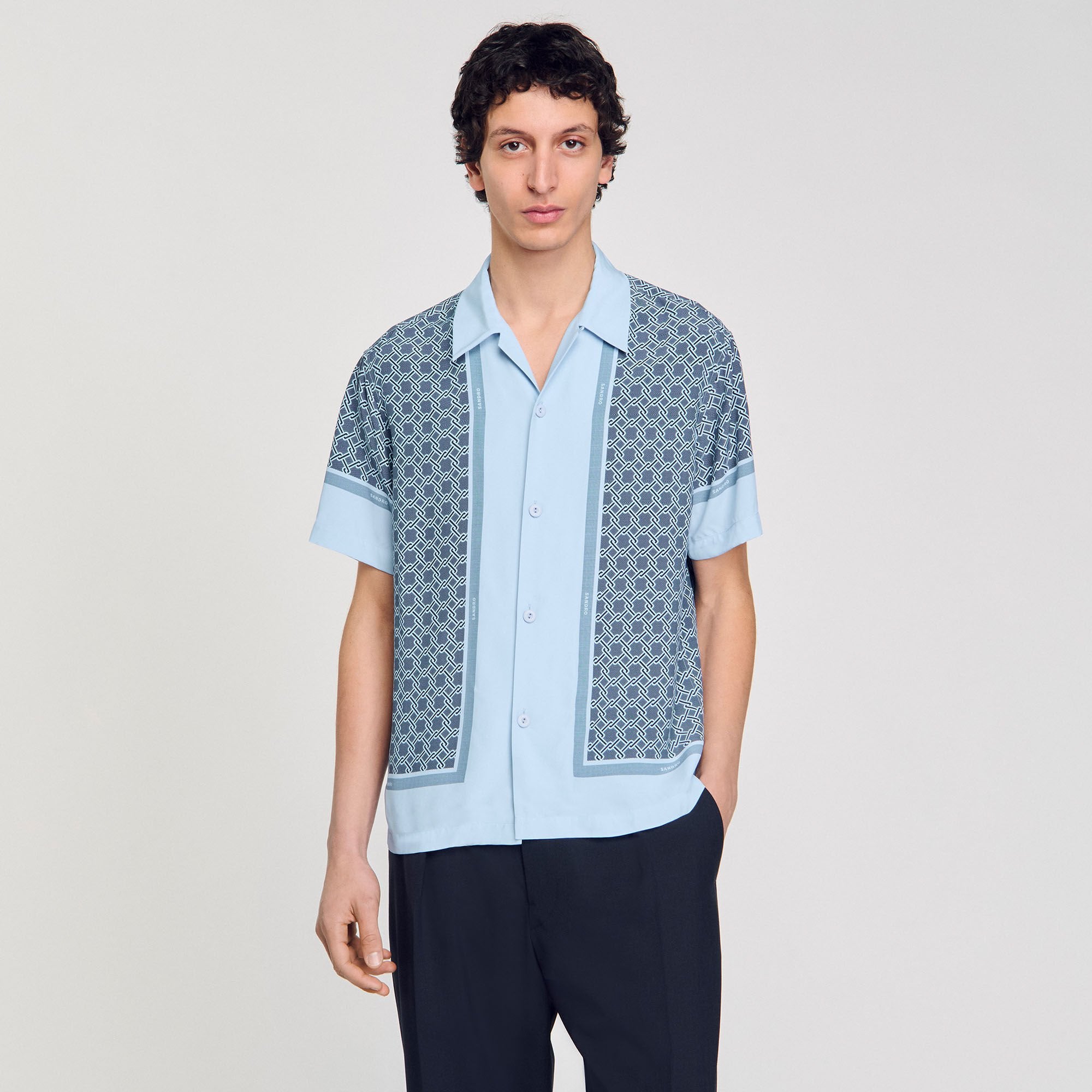 Sandro / Short-sleeved patterned shirt Chambray
