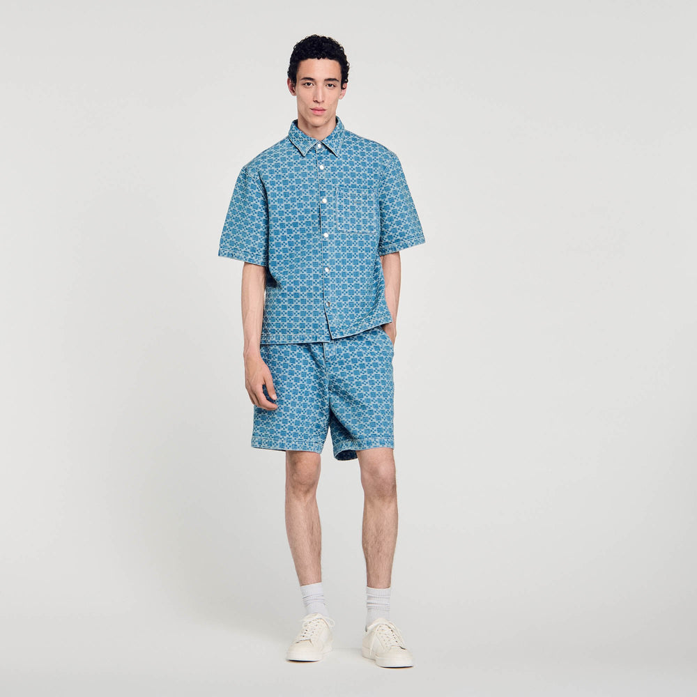 Sandro / Square cross denim shirt Sky Blue