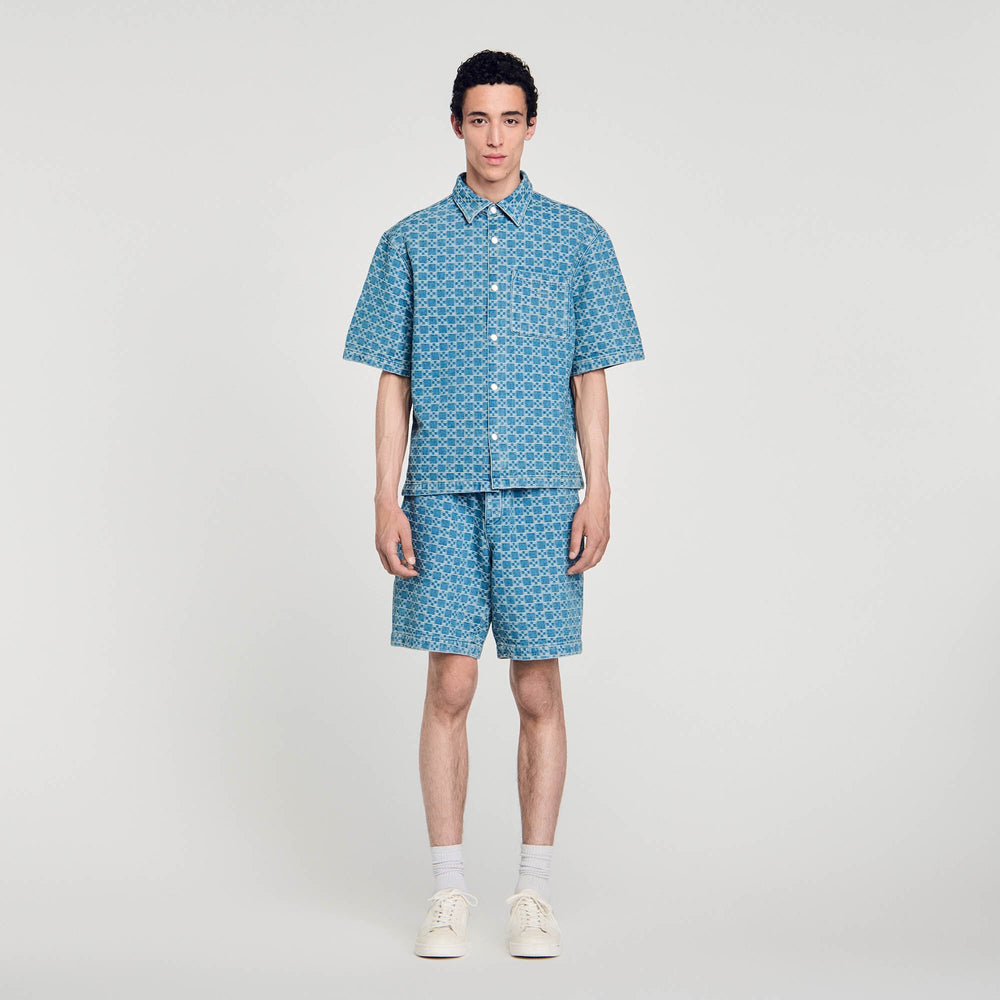 Sandro / Square cross denim shirt Sky Blue