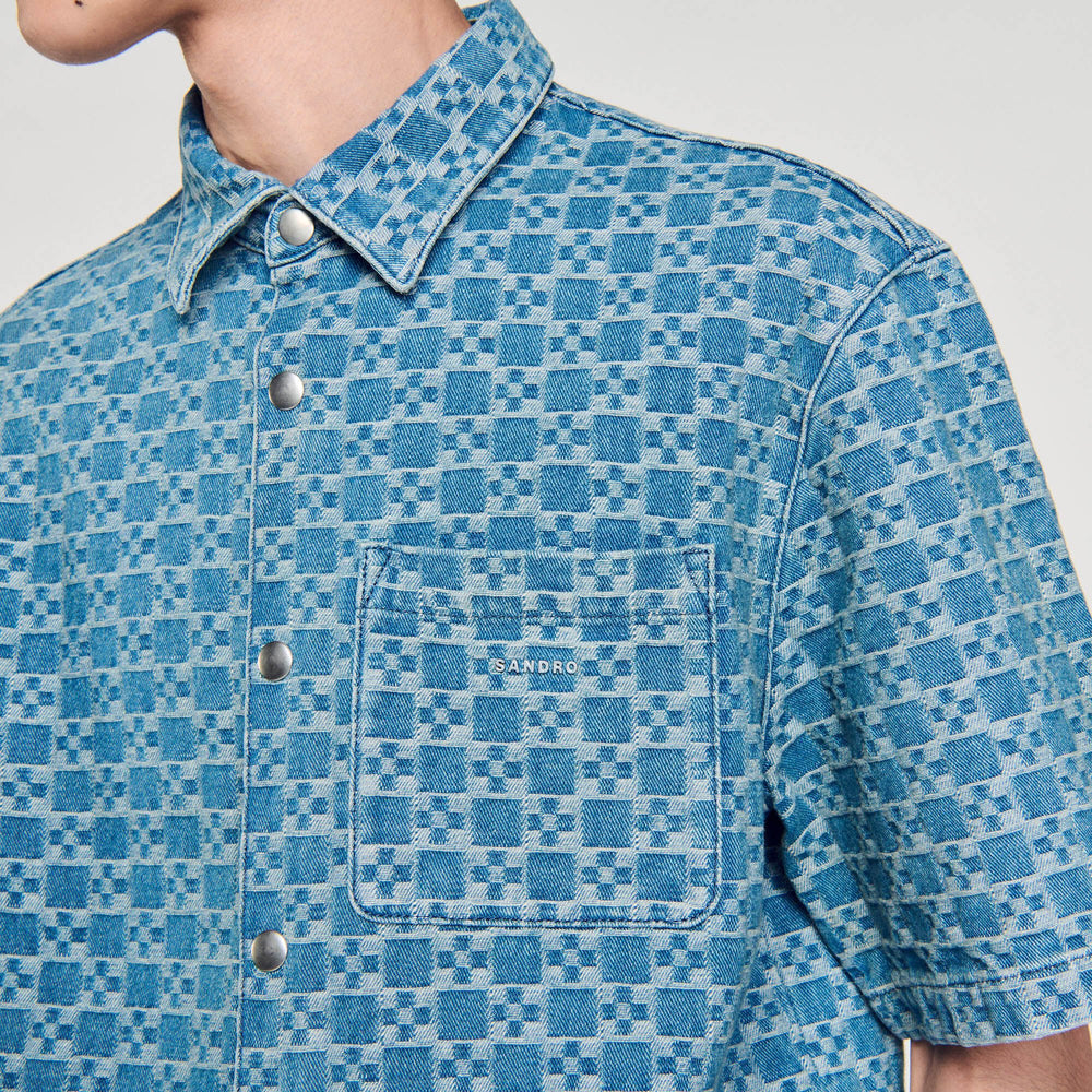 Sandro / Square cross denim shirt Sky Blue