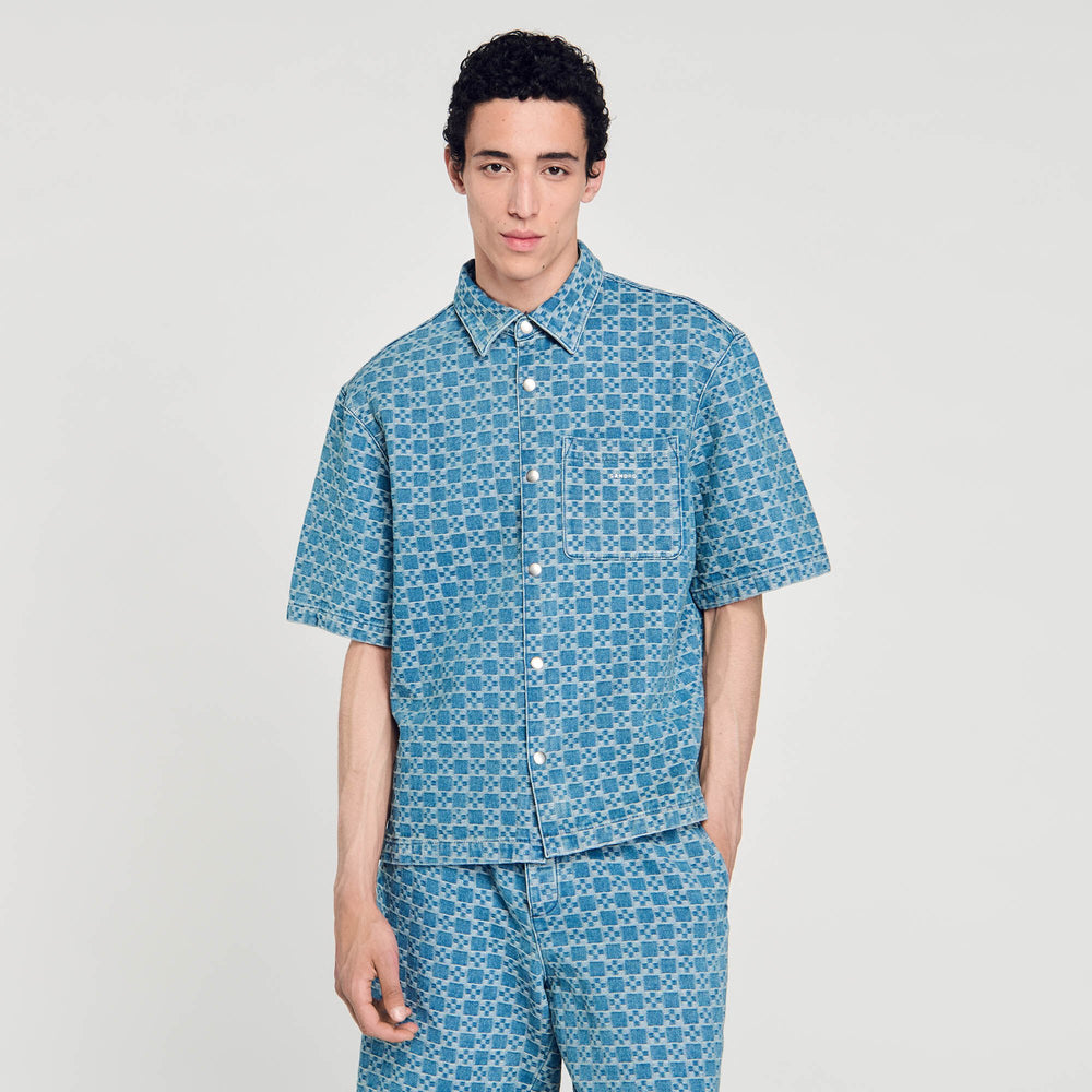 Sandro / Square cross denim shirt Sky Blue
