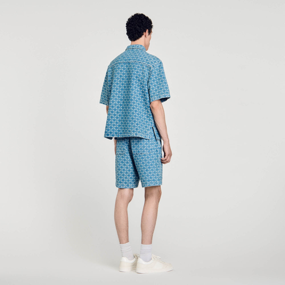 Sandro / Square cross denim shirt Sky Blue