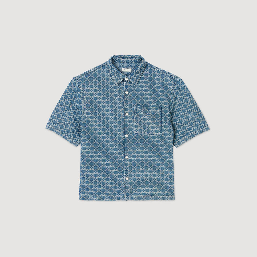 Sandro / Square cross denim shirt Sky Blue