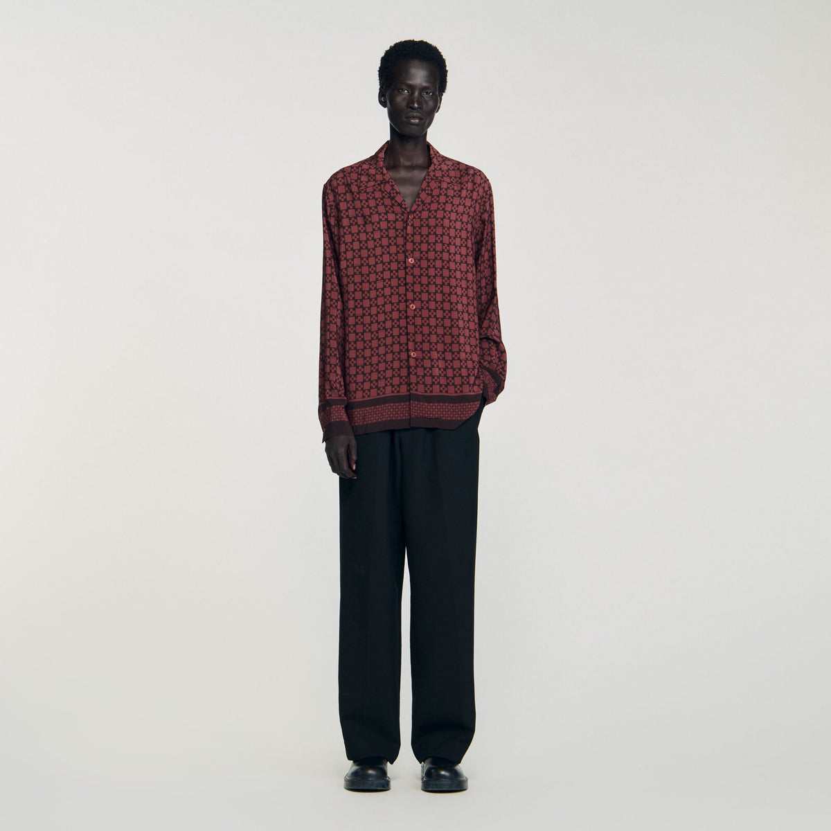 Sandro / Printed loose-fit shirt Cognac