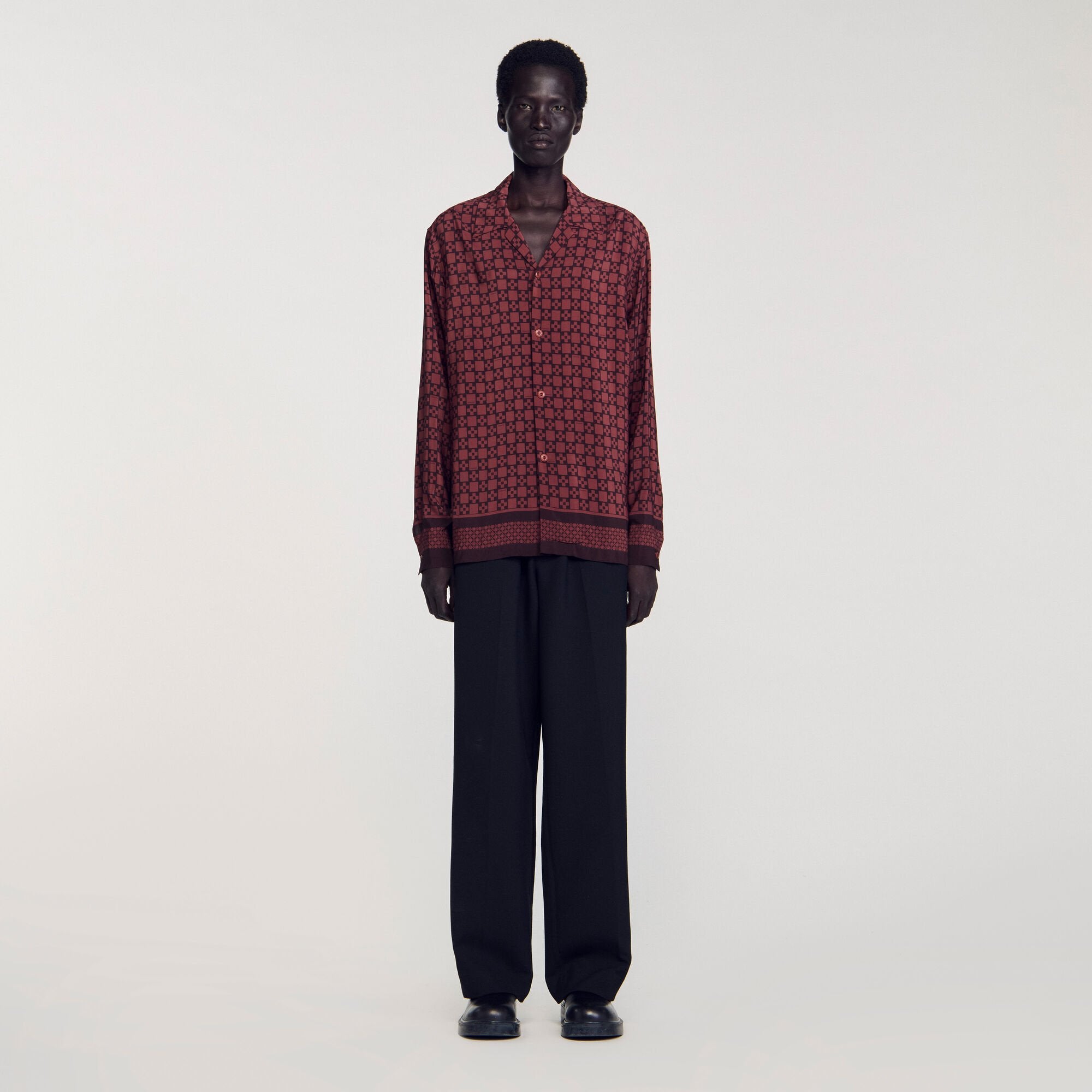 Sandro / Printed loose-fit shirt Cognac