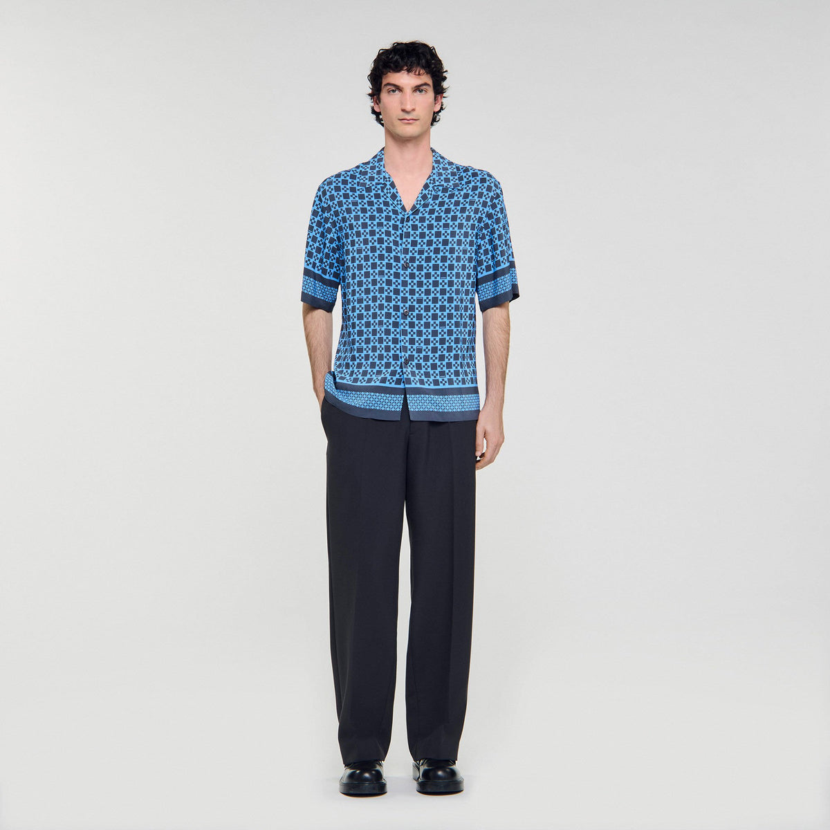 Sandro / Square Cross motif flowing shirt Sky Blue