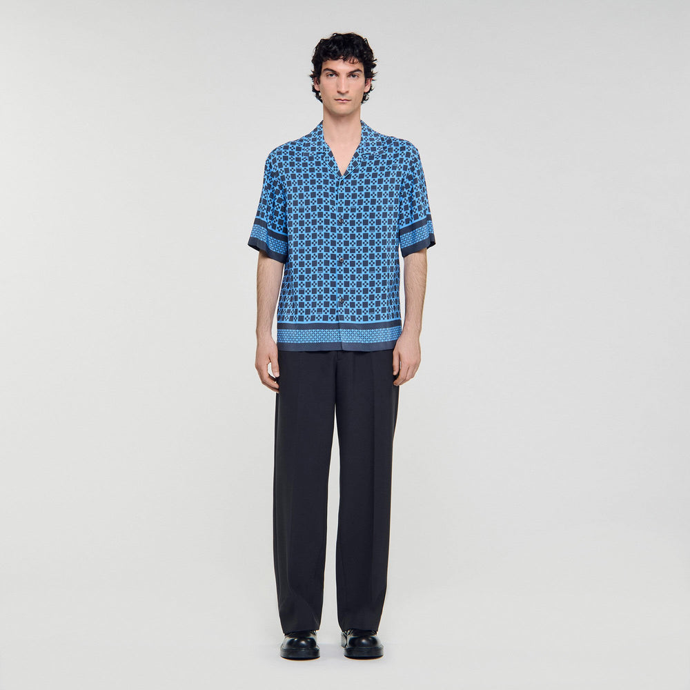 Sandro / Square Cross motif flowing shirt Sky Blue