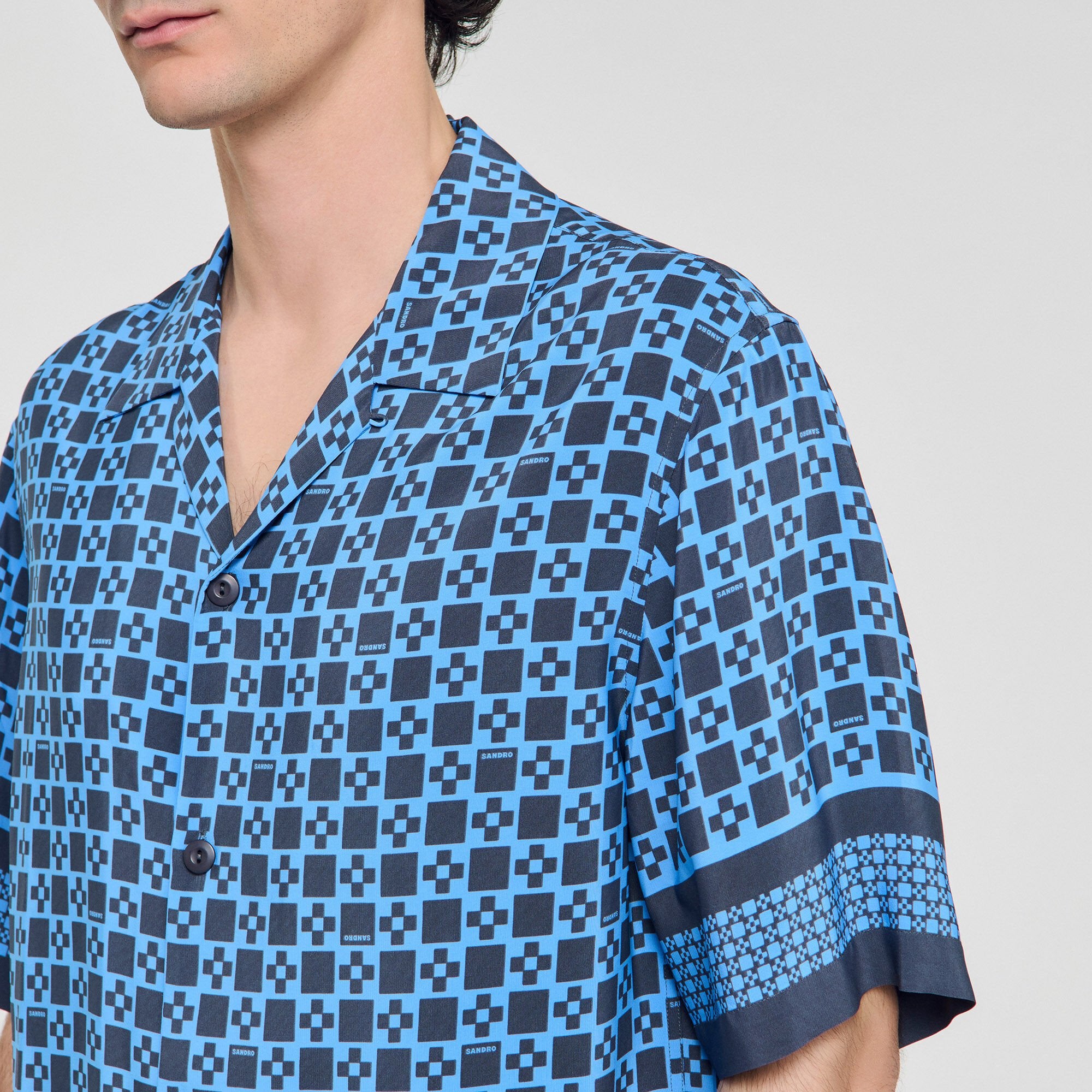 Sandro / Square Cross motif flowing shirt Sky Blue