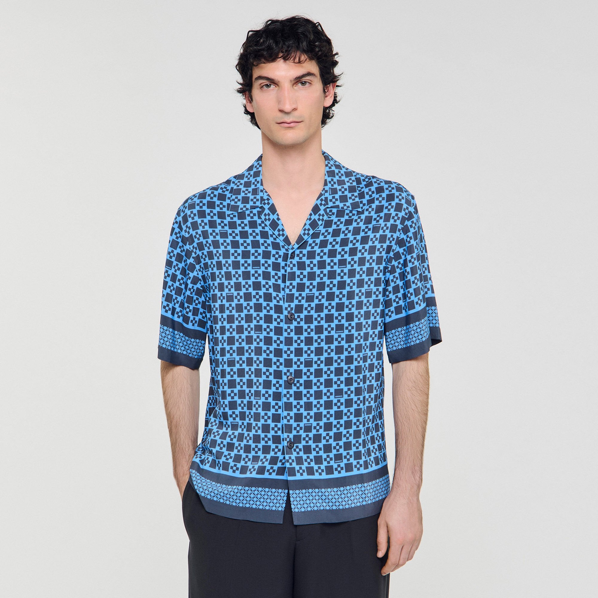 Sandro / Square Cross motif flowing shirt Sky Blue