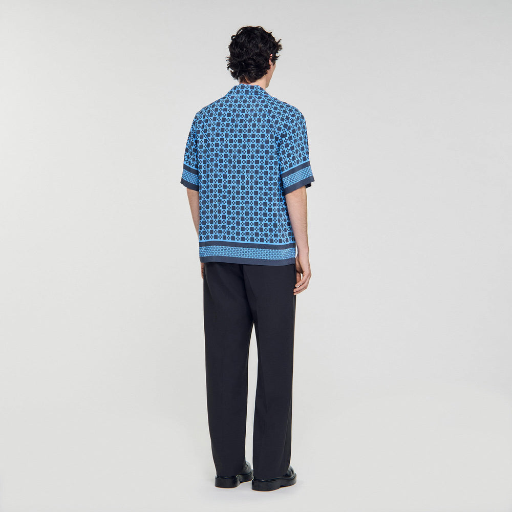 Sandro / Square Cross motif flowing shirt Sky Blue