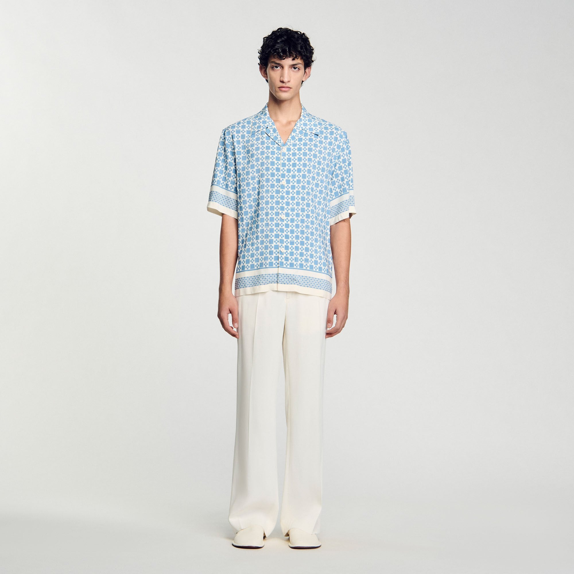 Sandro / Square Cross motif flowing shirt Blue Sky