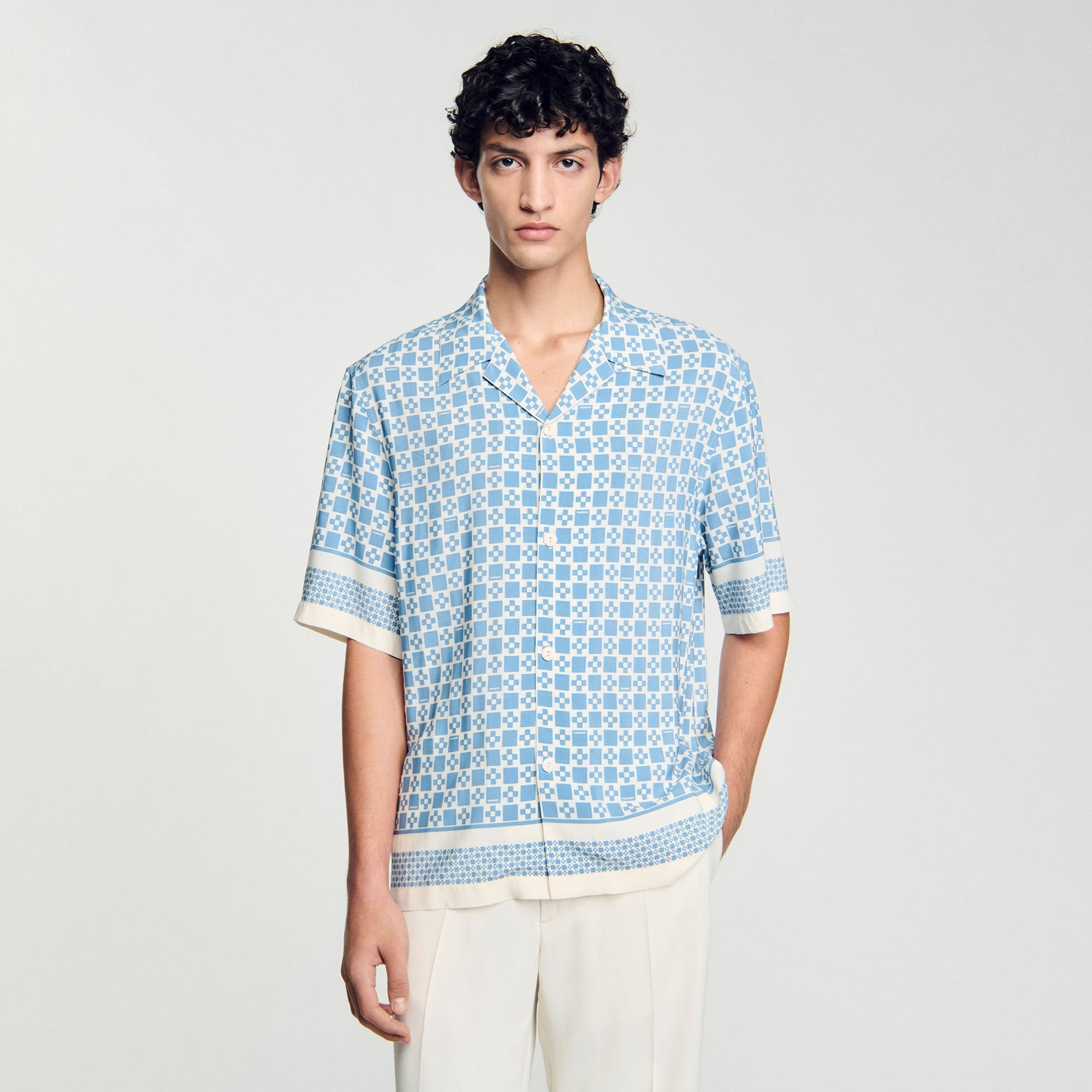 Sandro / Square Cross motif flowing shirt Blue Sky