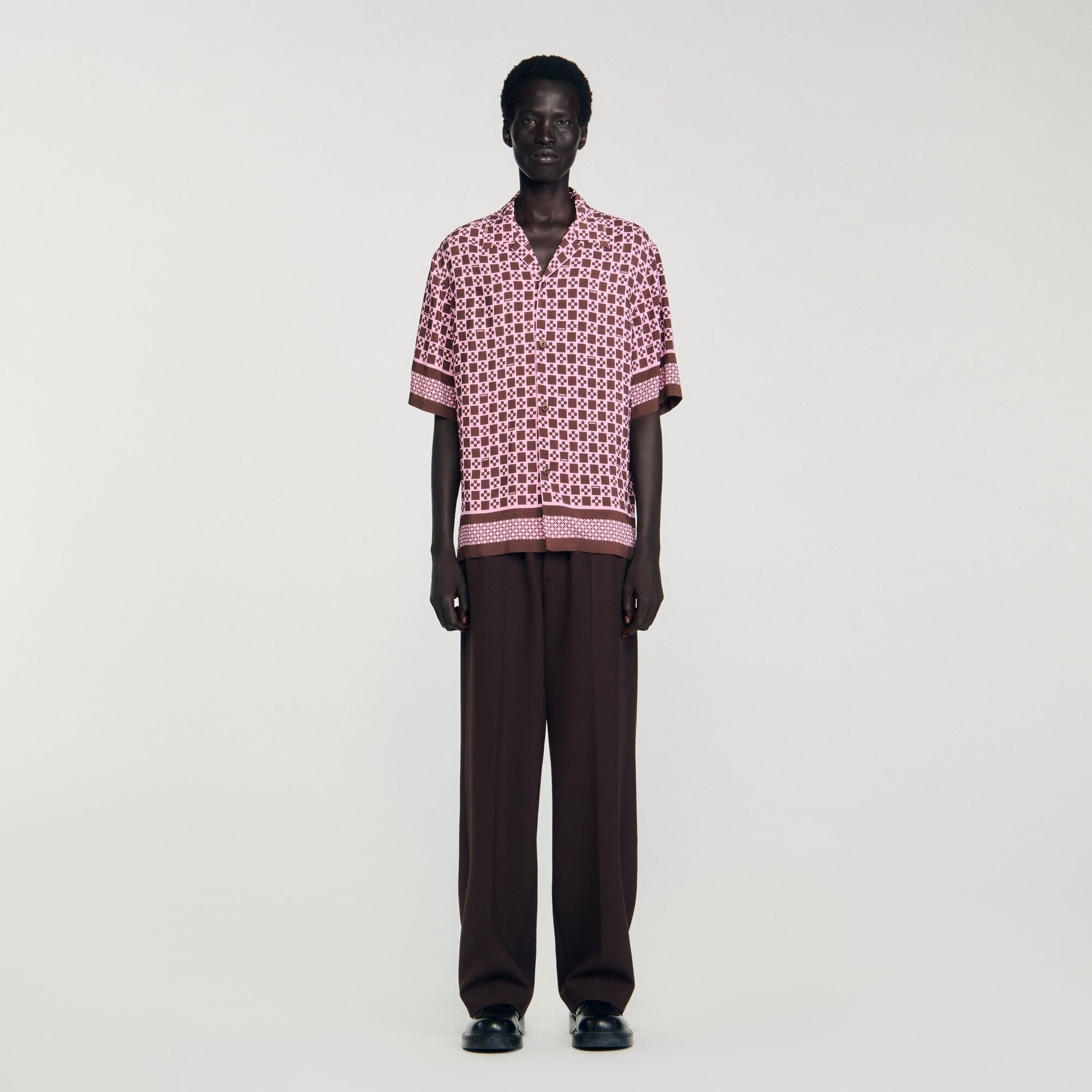 Sandro / Square Cross motif flowing shirt Baby Pink
