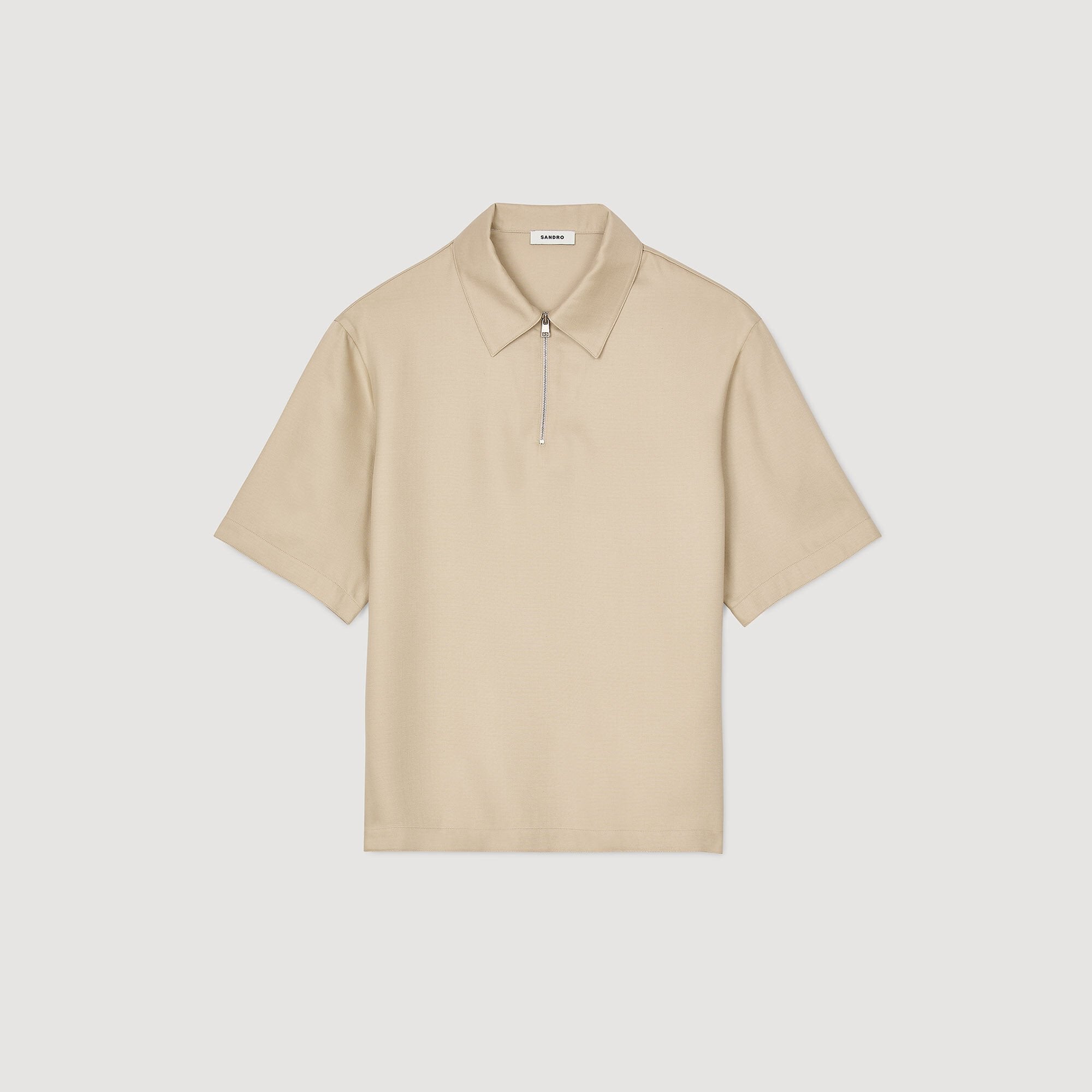 Sandro / Zip-neck polo shirt Sand.