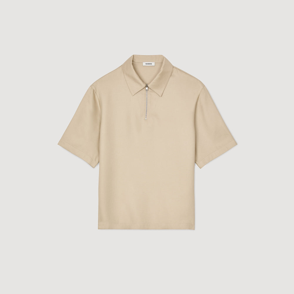 Sandro / Zip-neck polo shirt Sand.