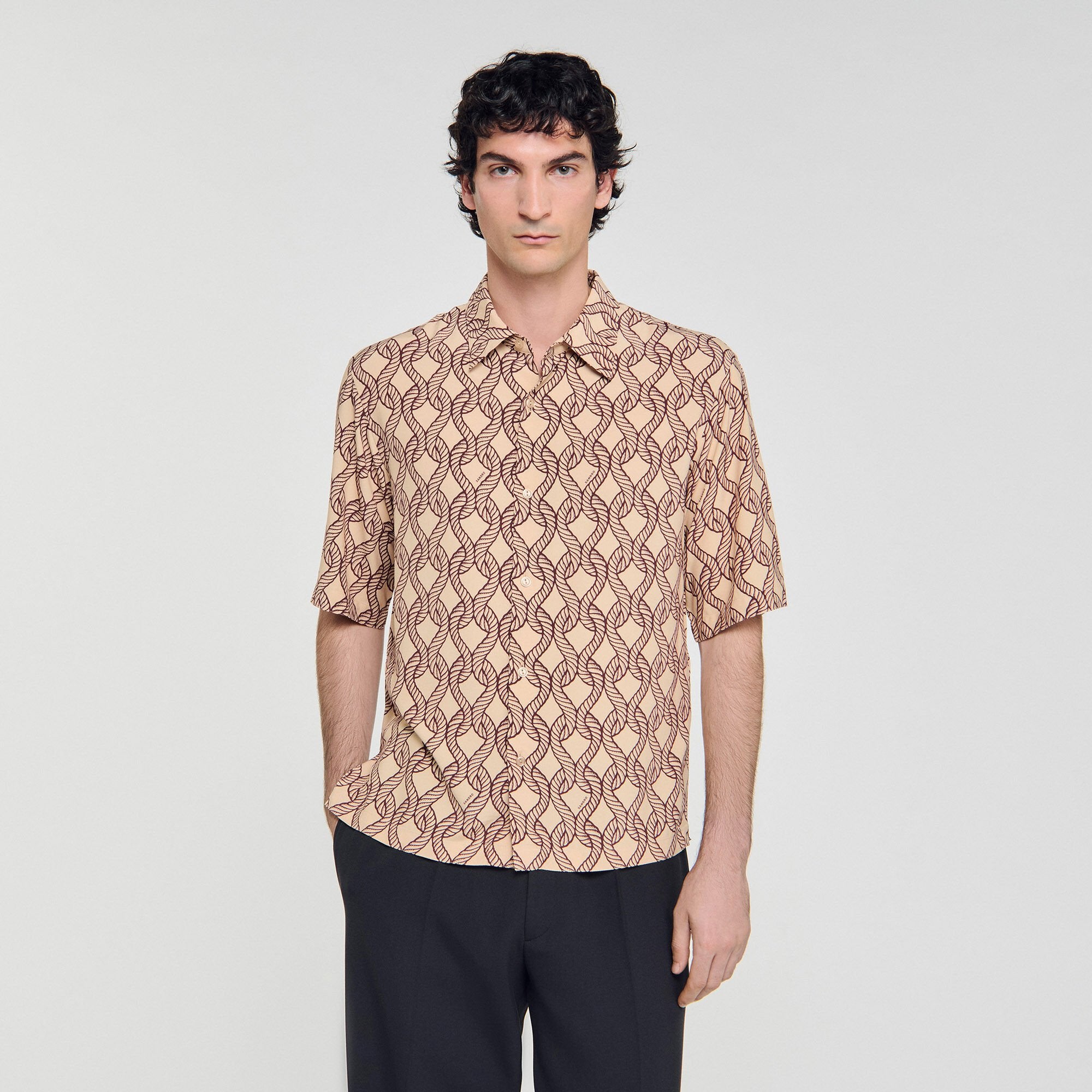 Sandro / Loose-fit rope print shirt Butter Cream