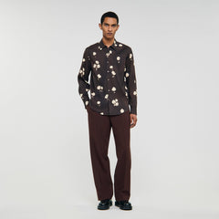 Sandro / Floral print linen shirt Chocolate