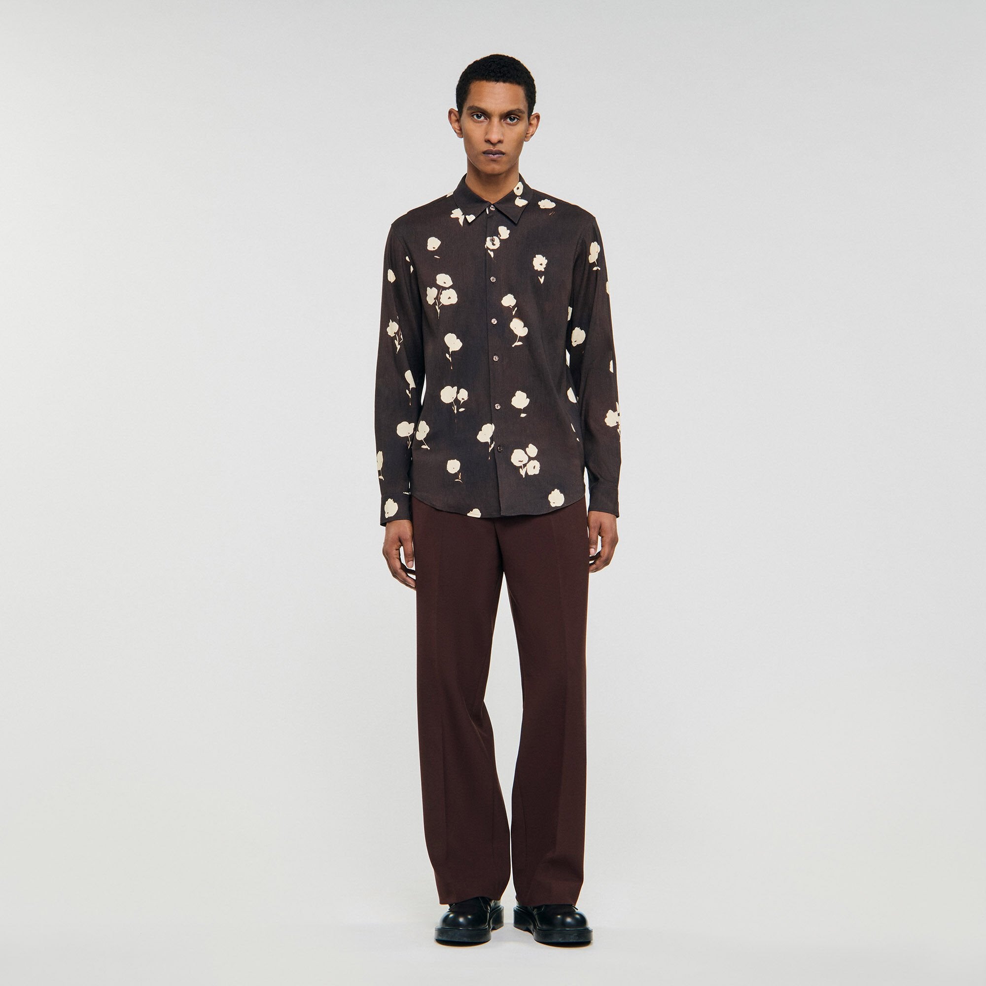 Sandro / Floral print linen shirt Chocolate