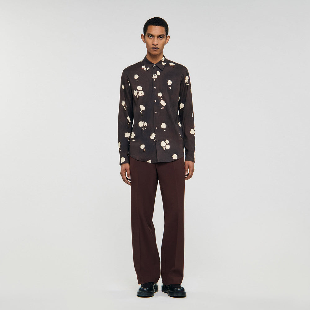Sandro / Floral print linen shirt Chocolate