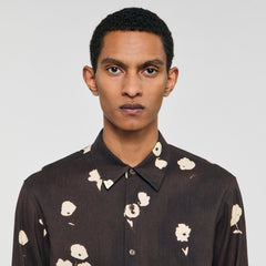 Sandro / Floral print linen shirt Chocolate
