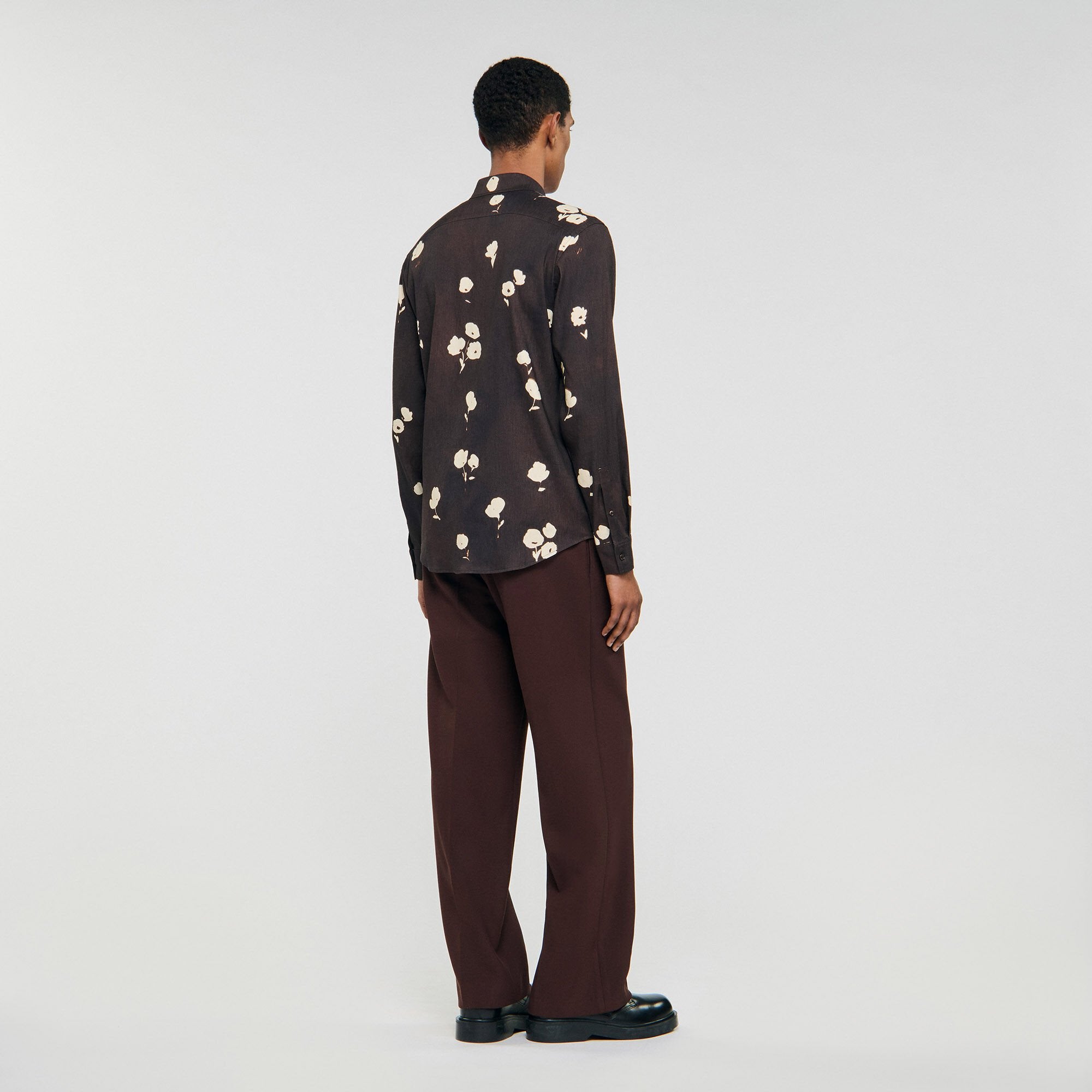 Sandro / Floral print linen shirt Chocolate