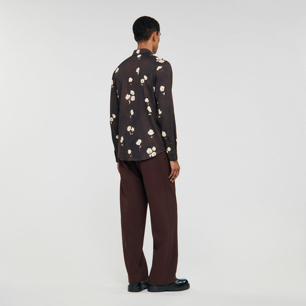 Sandro / Floral print linen shirt Chocolate