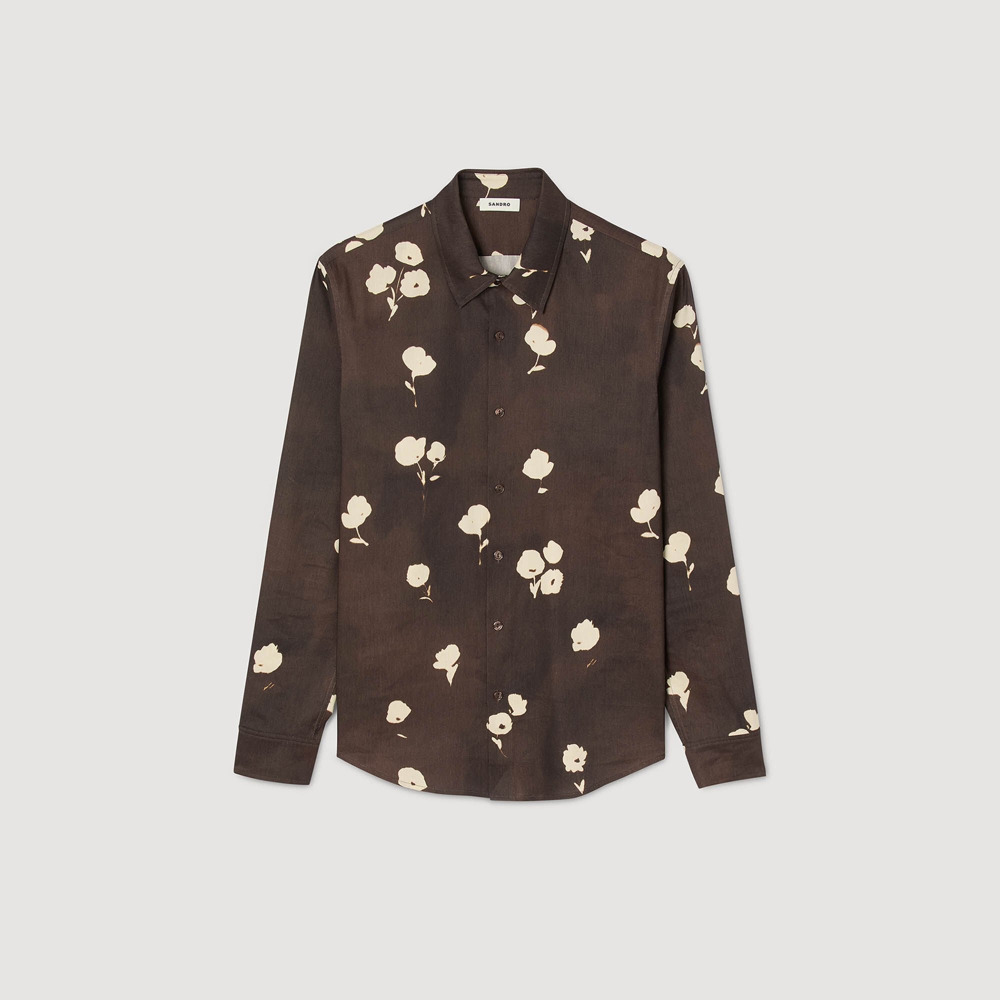 Sandro / Floral print linen shirt Chocolate