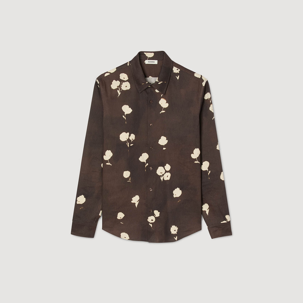 Sandro / Floral print linen shirt Chocolate