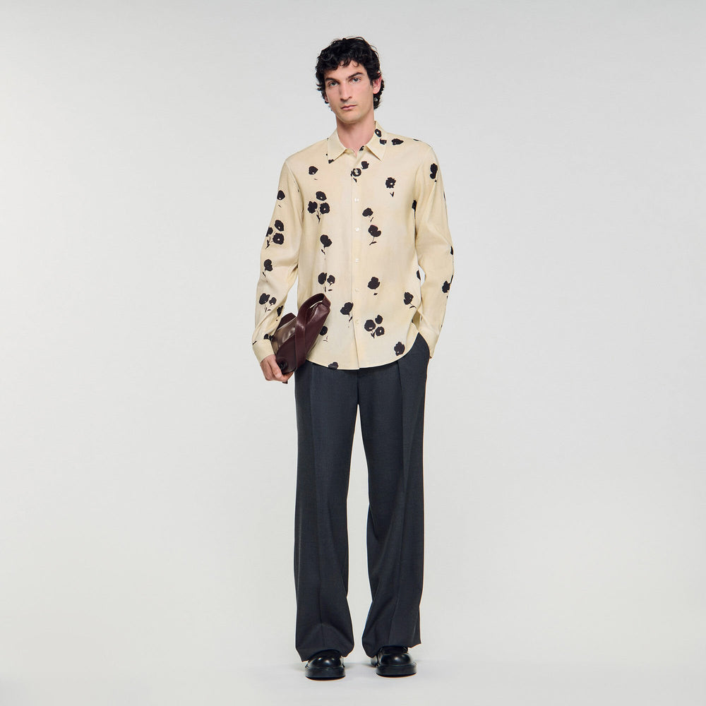 Sandro / Floral print linen shirt Off White