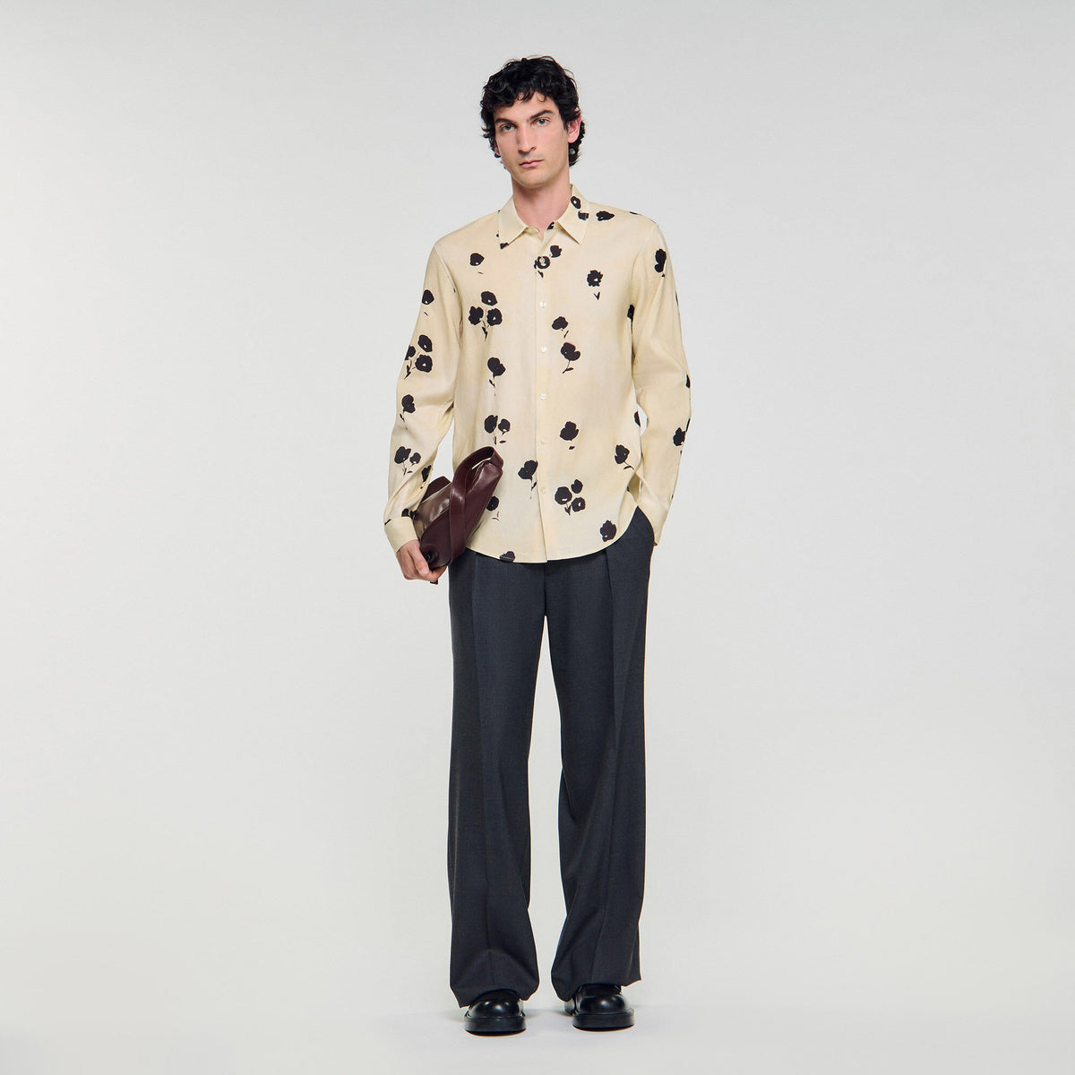 Sandro / Floral print linen shirt Off White