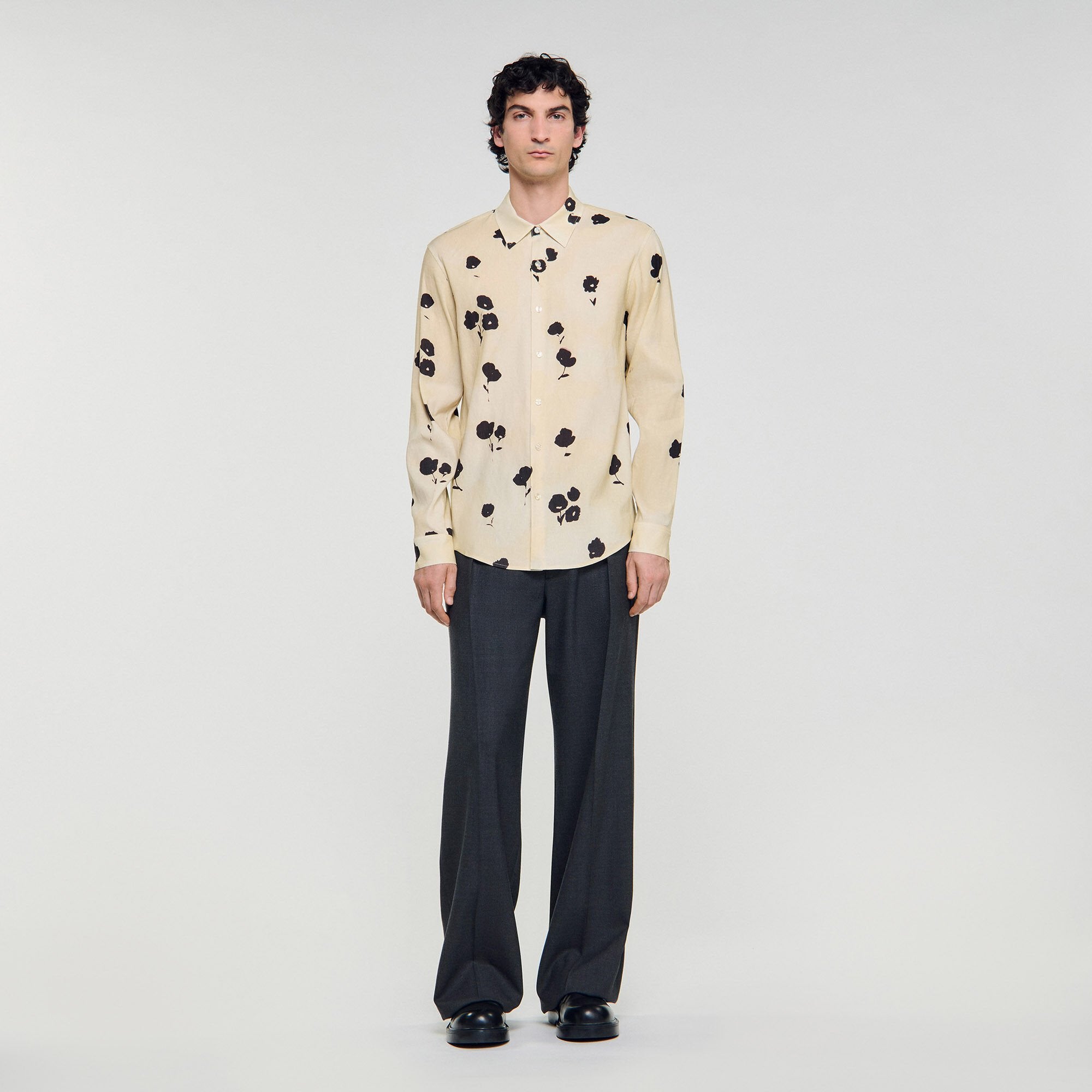 Sandro / Floral print linen shirt Off White