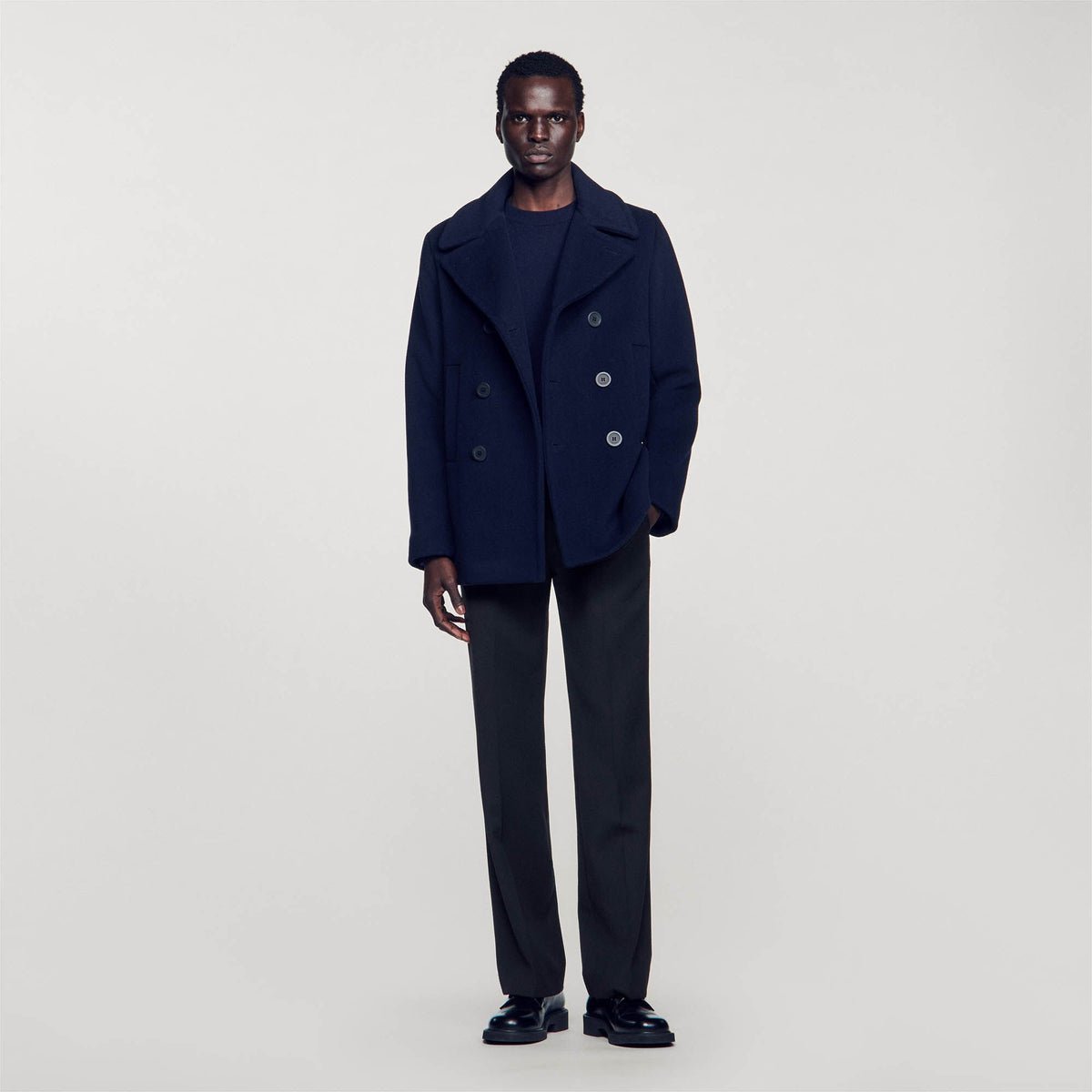 Sandro / Straight-fit wool-blend coat Navy Blue