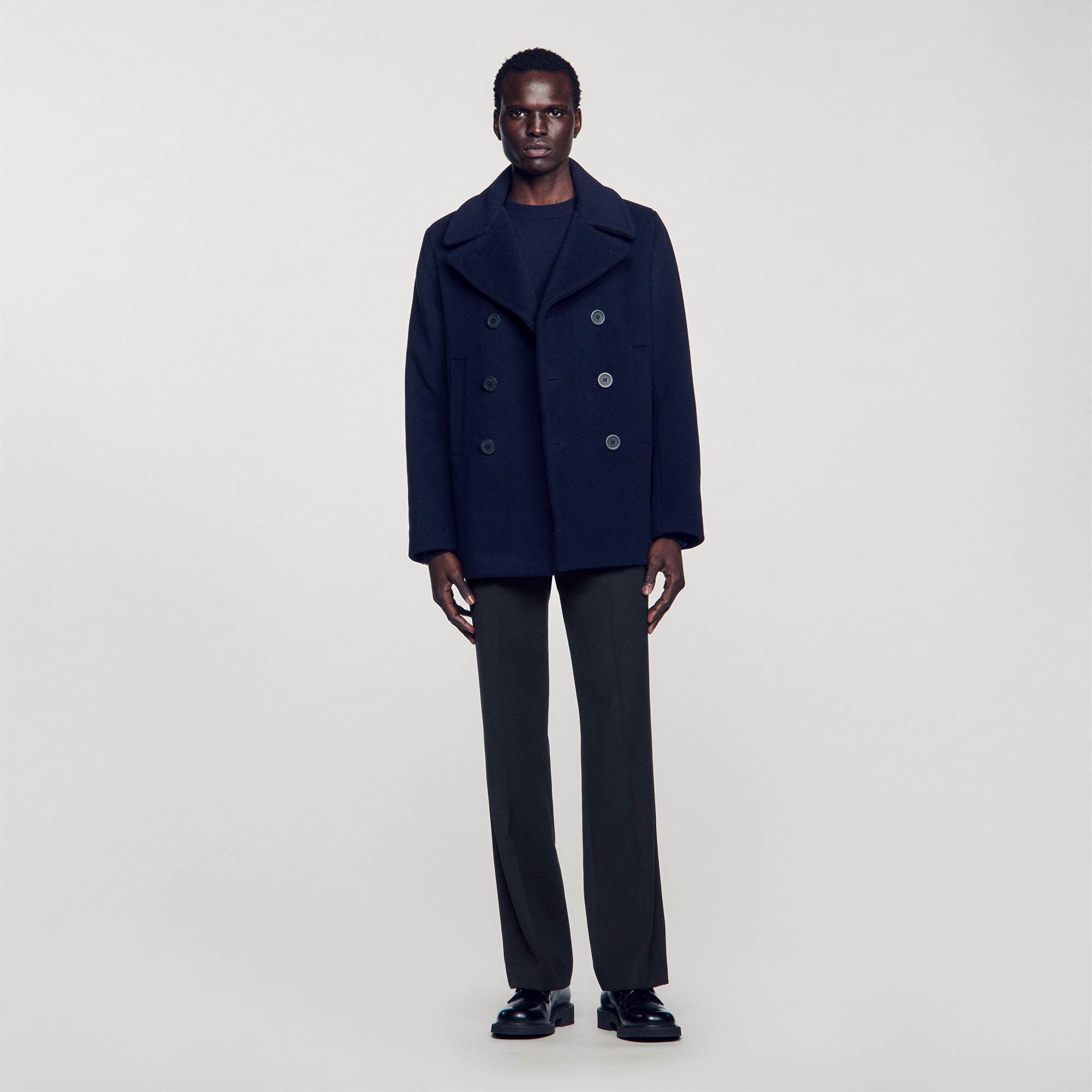 Sandro / Straight-fit wool-blend coat Navy Blue