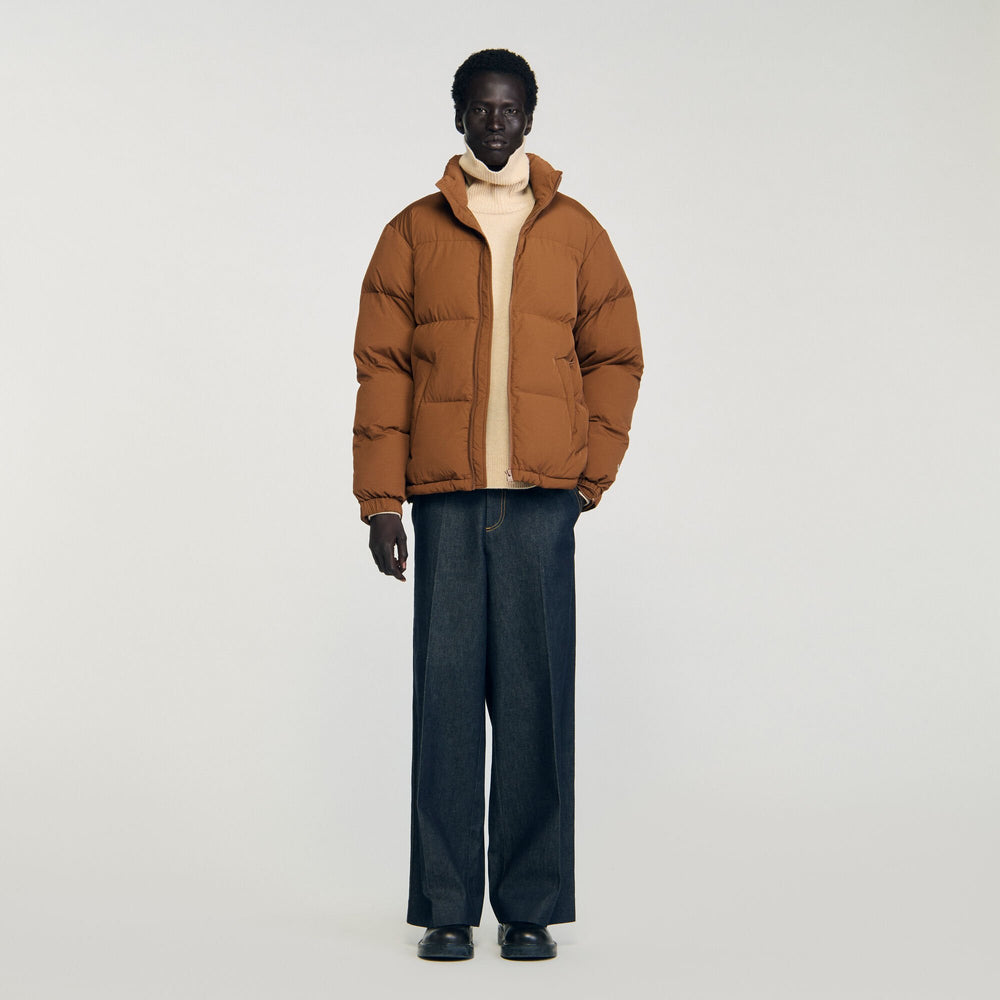 Sandro / Hooded puffer with high collar Cognac