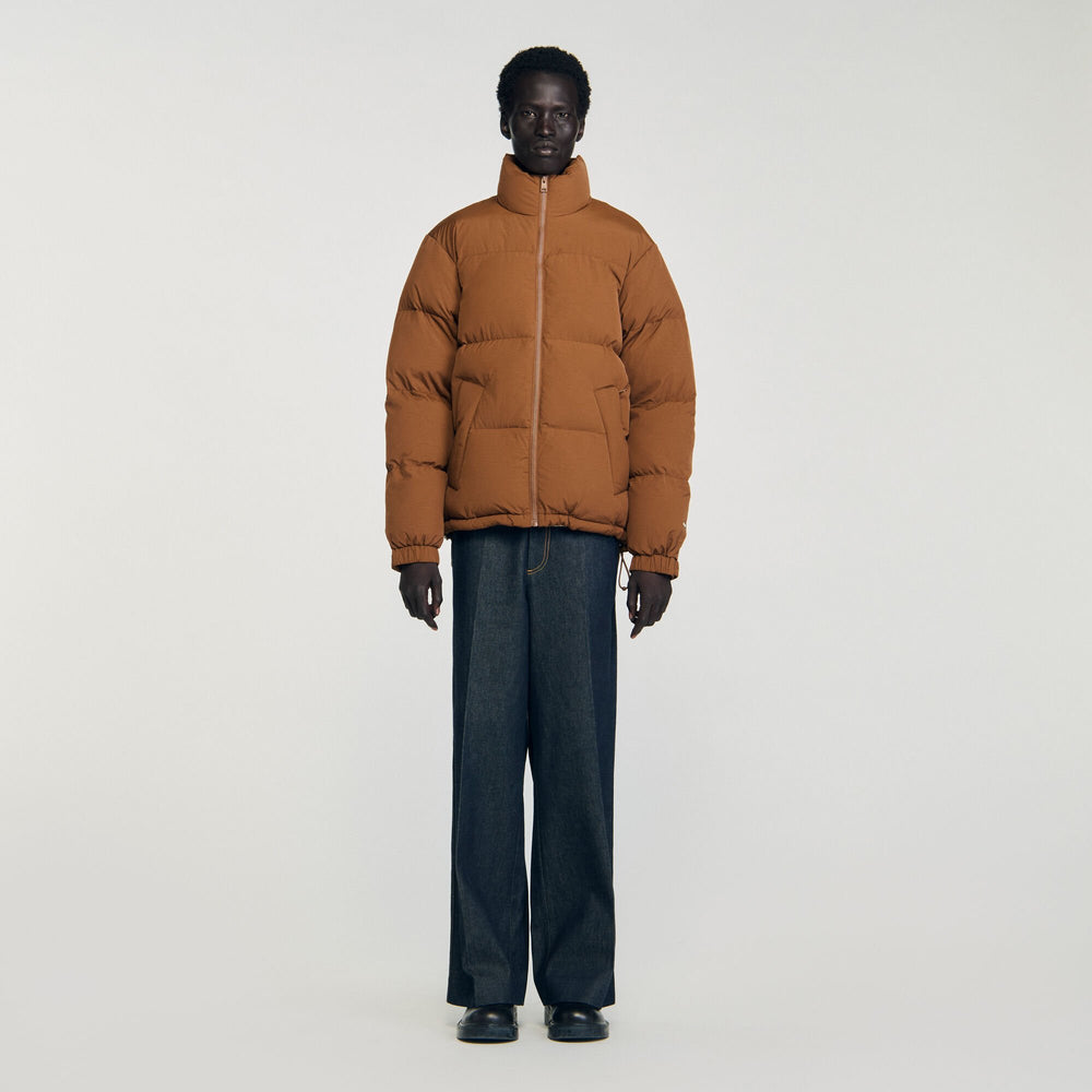 Sandro / Hooded puffer with high collar Cognac