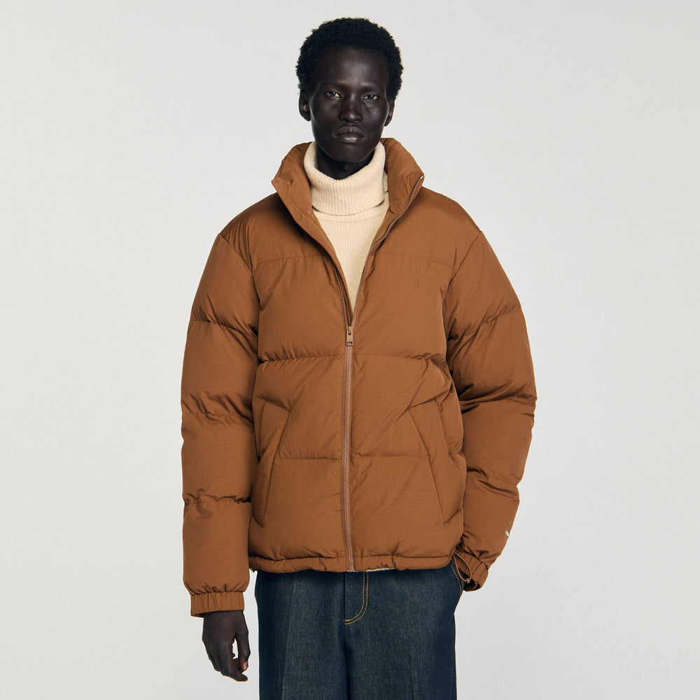Sandro / Hooded puffer with high collar Cognac