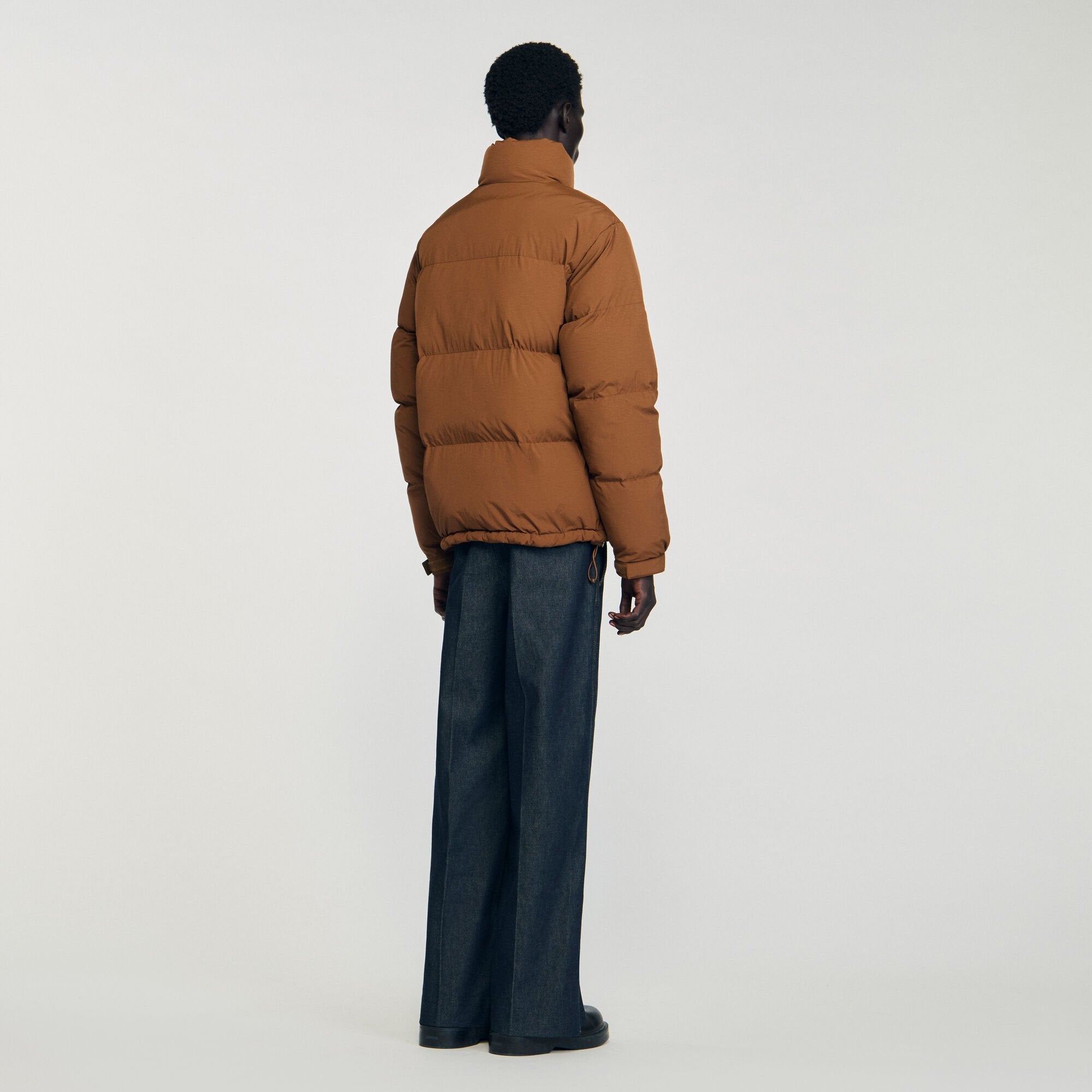 Sandro / Hooded puffer with high collar Cognac
