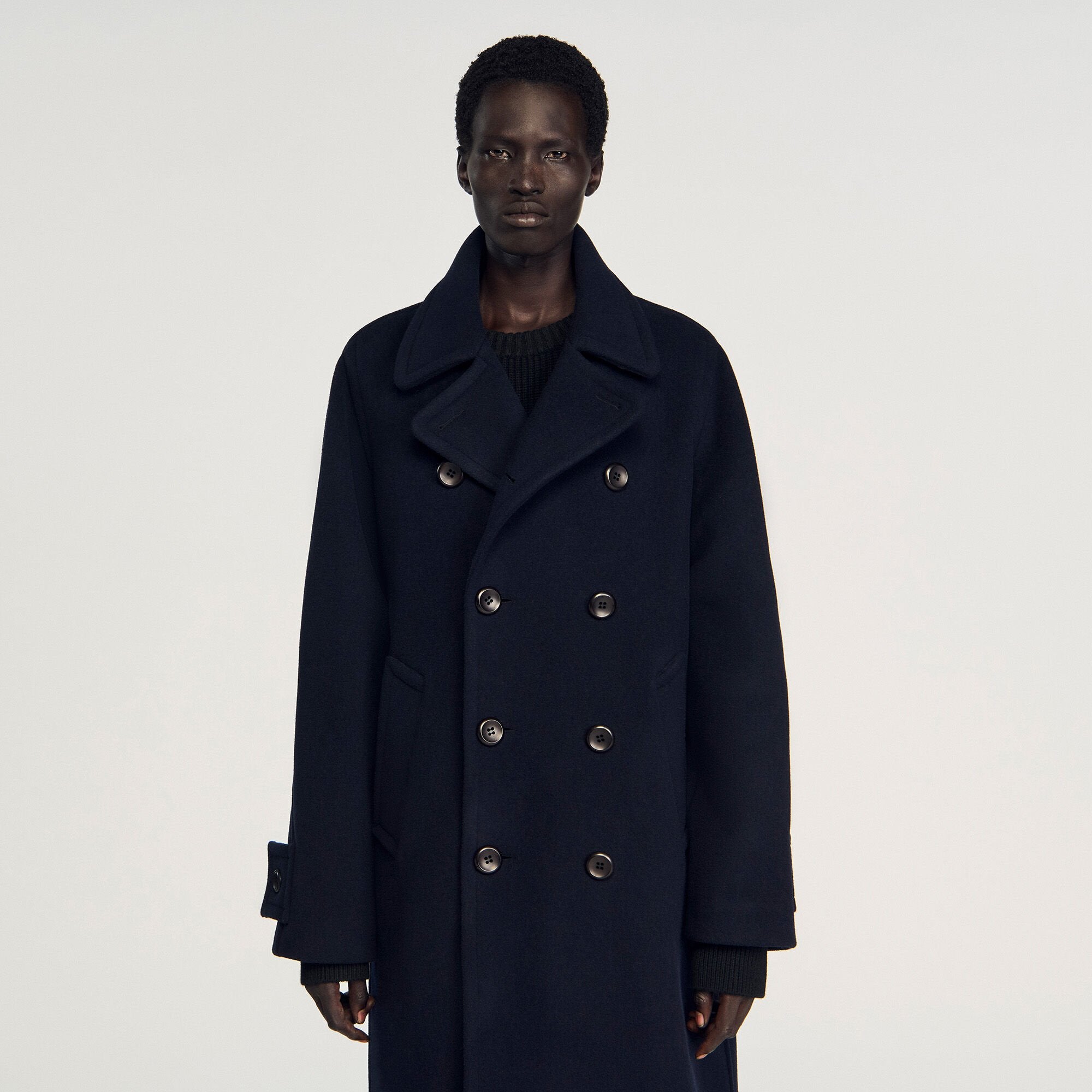 Sandro / Double-breasted wool coat Navy Blue