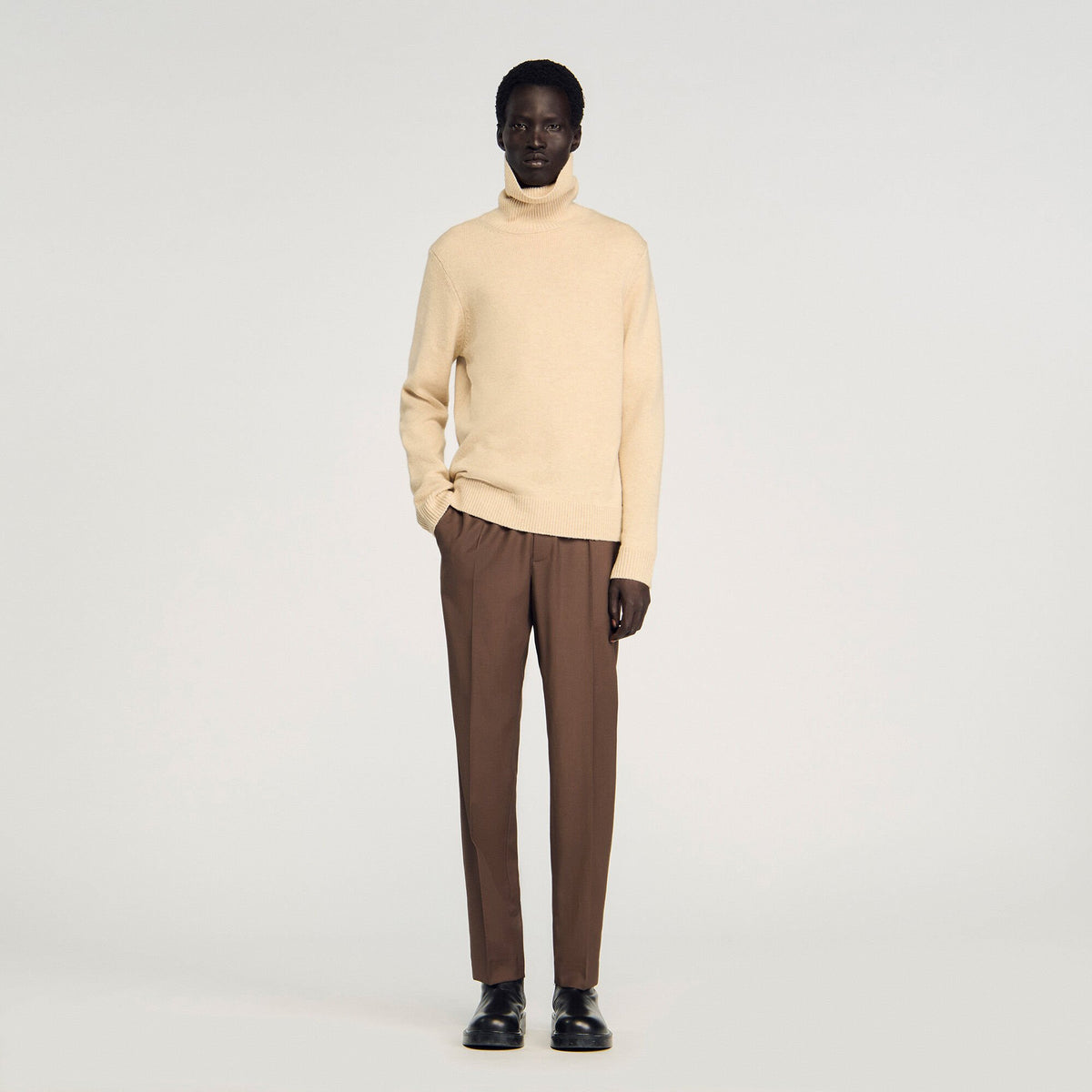 Sandro / Elasticated straight-leg pants Tobacco Brown