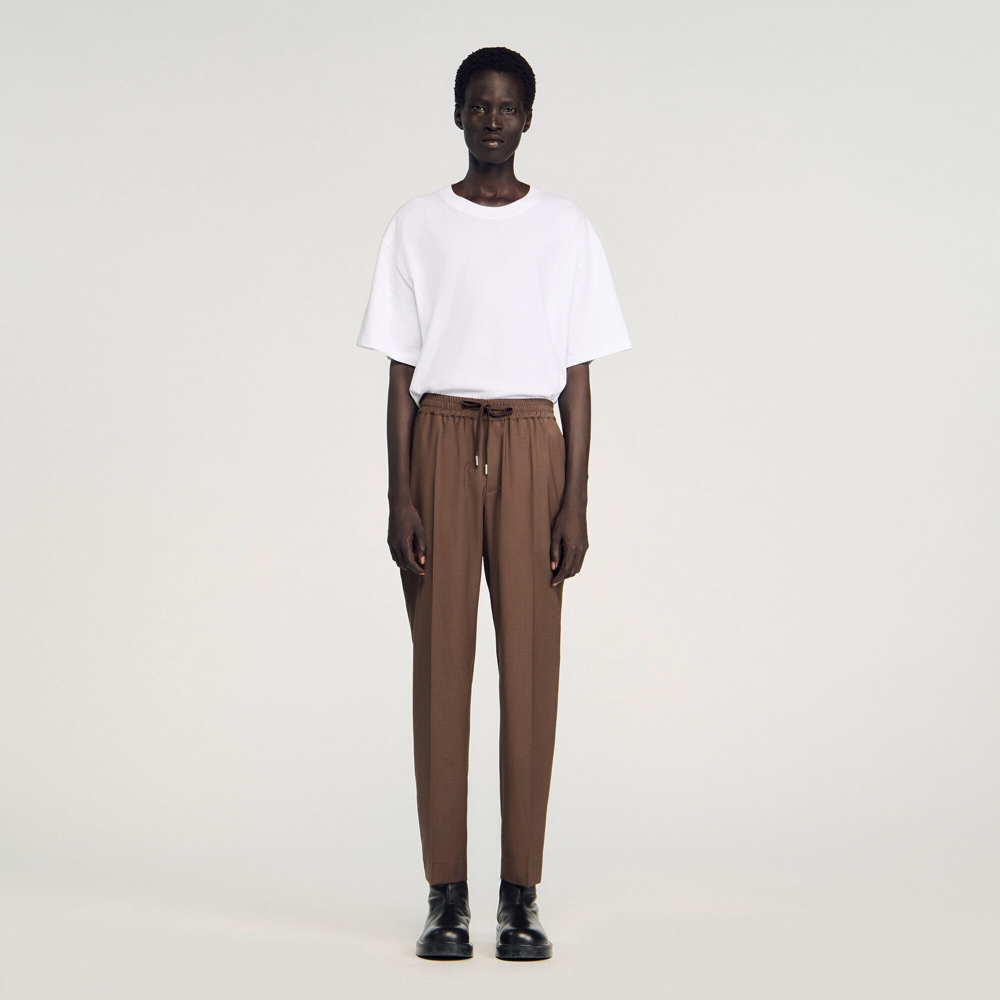 Sandro / Elasticated straight-leg pants Tobacco Brown