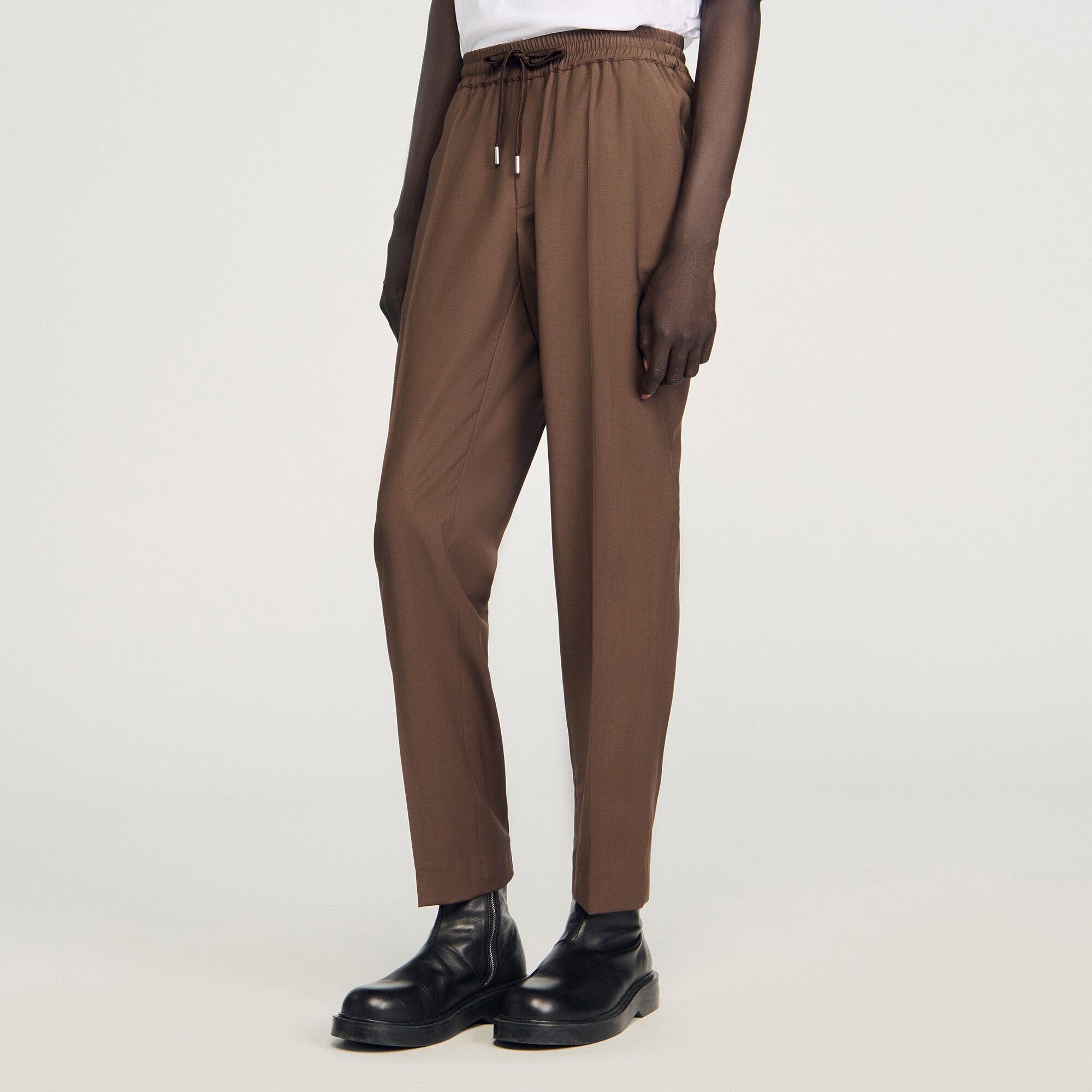 Sandro / Elasticated straight-leg pants Tobacco Brown