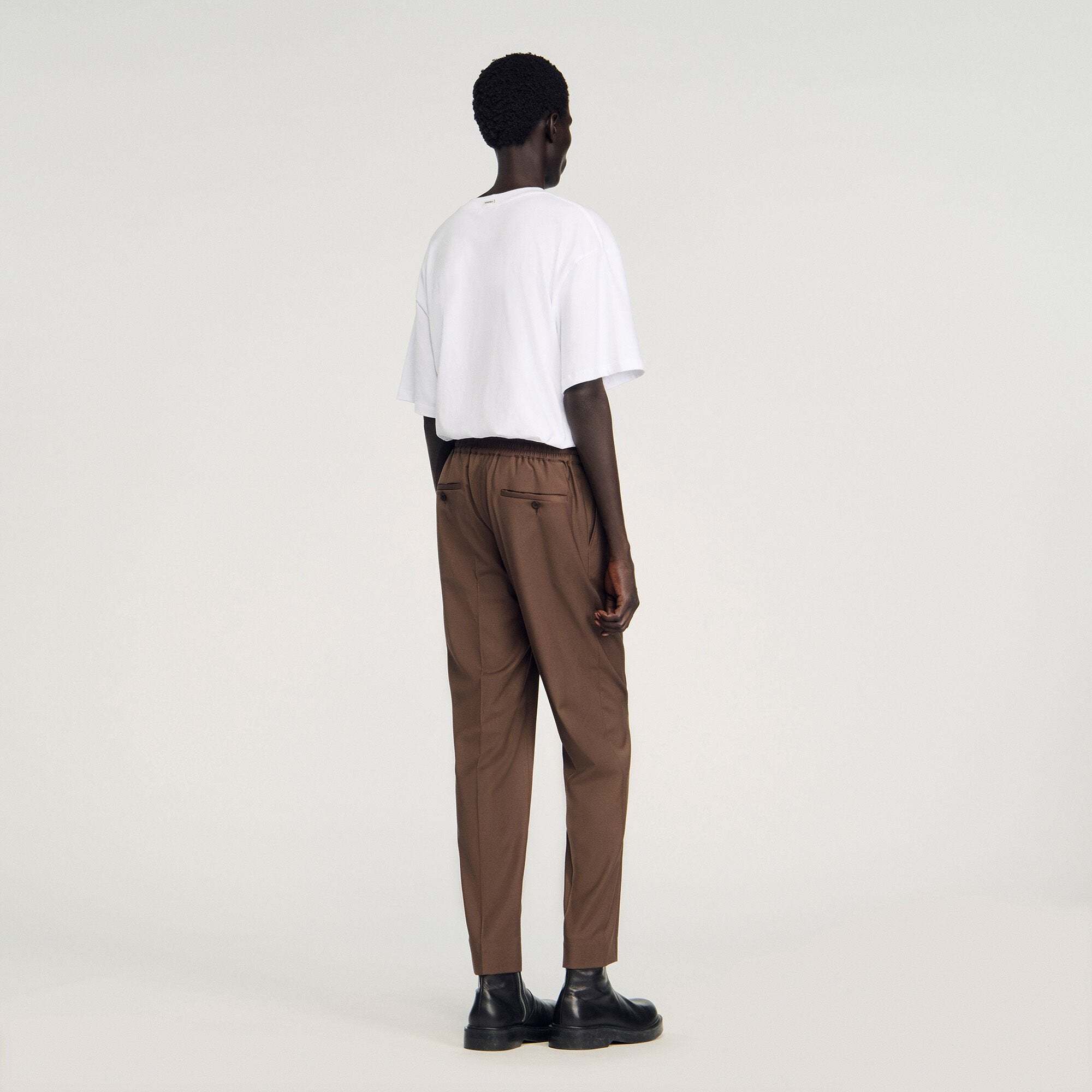 Sandro / Elasticated straight-leg pants Tobacco Brown