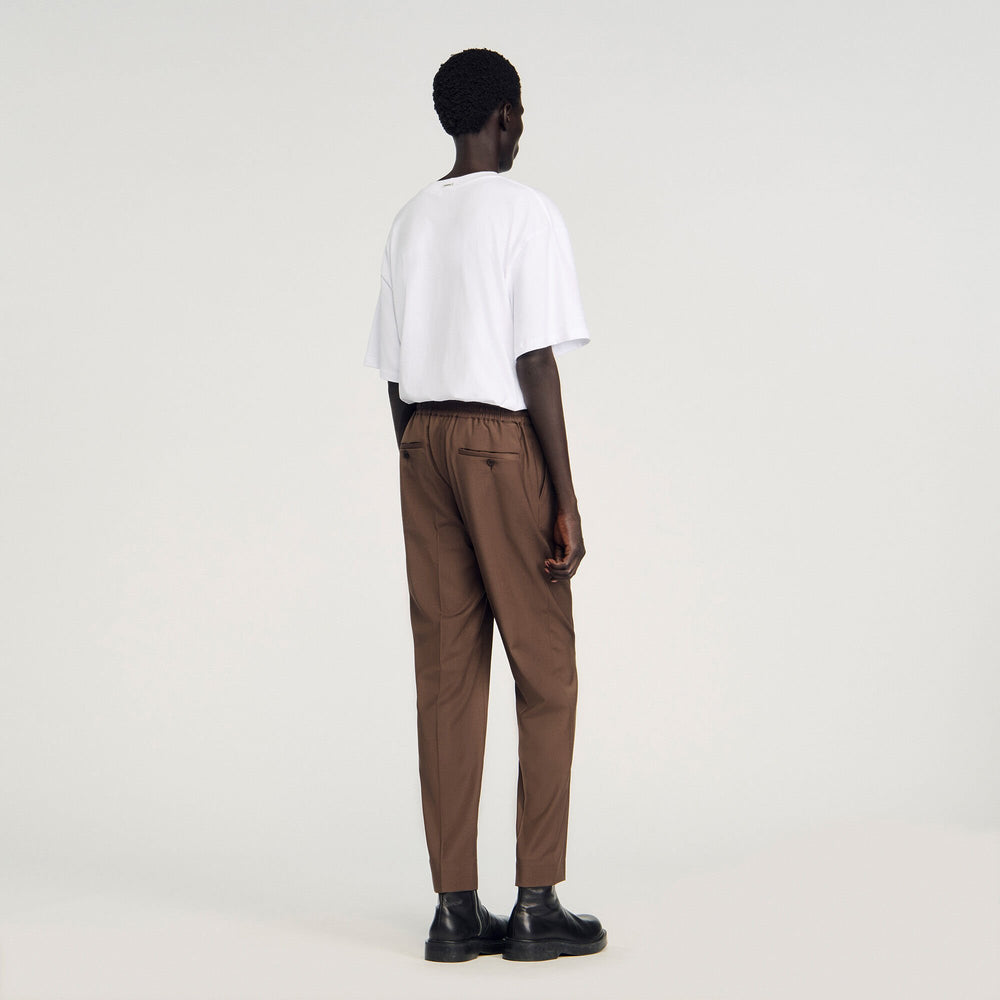 Sandro / Elasticated straight-leg pants Tobacco Brown