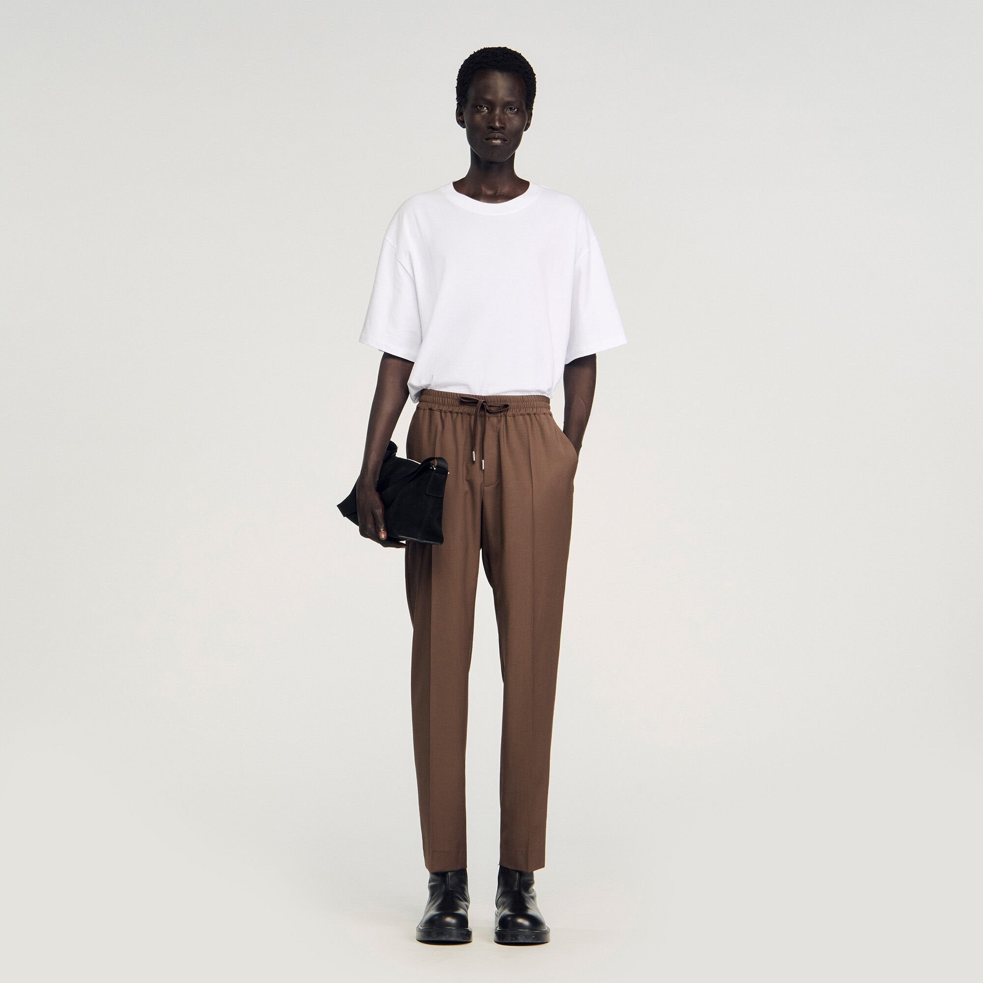 Sandro / Elasticated straight-leg pants Tobacco Brown