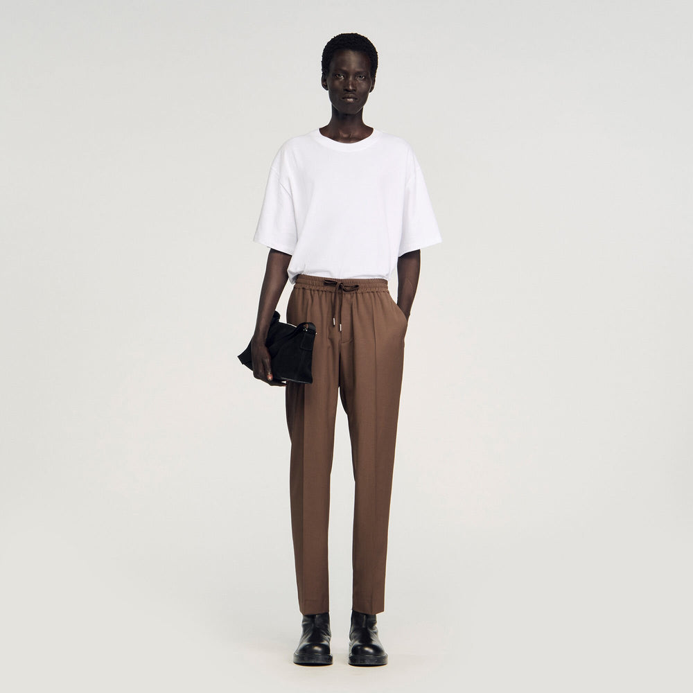 Sandro / Elasticated straight-leg pants Tobacco Brown