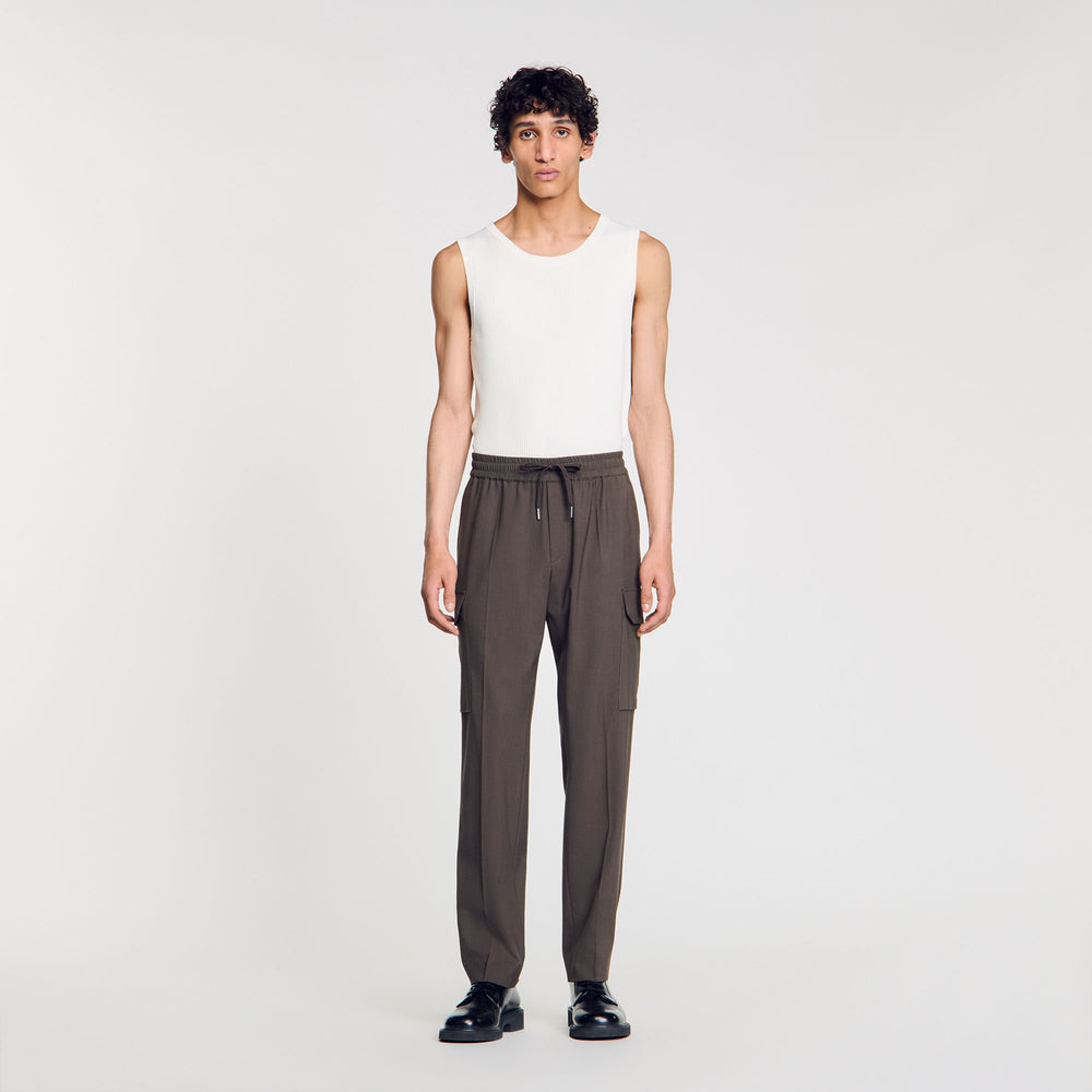 Sandro / Elasticated cargo trousers Dark Kaki.