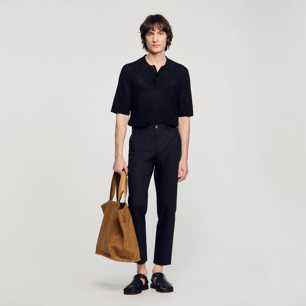 Sandro / Cotton carrot-cut trousers Black