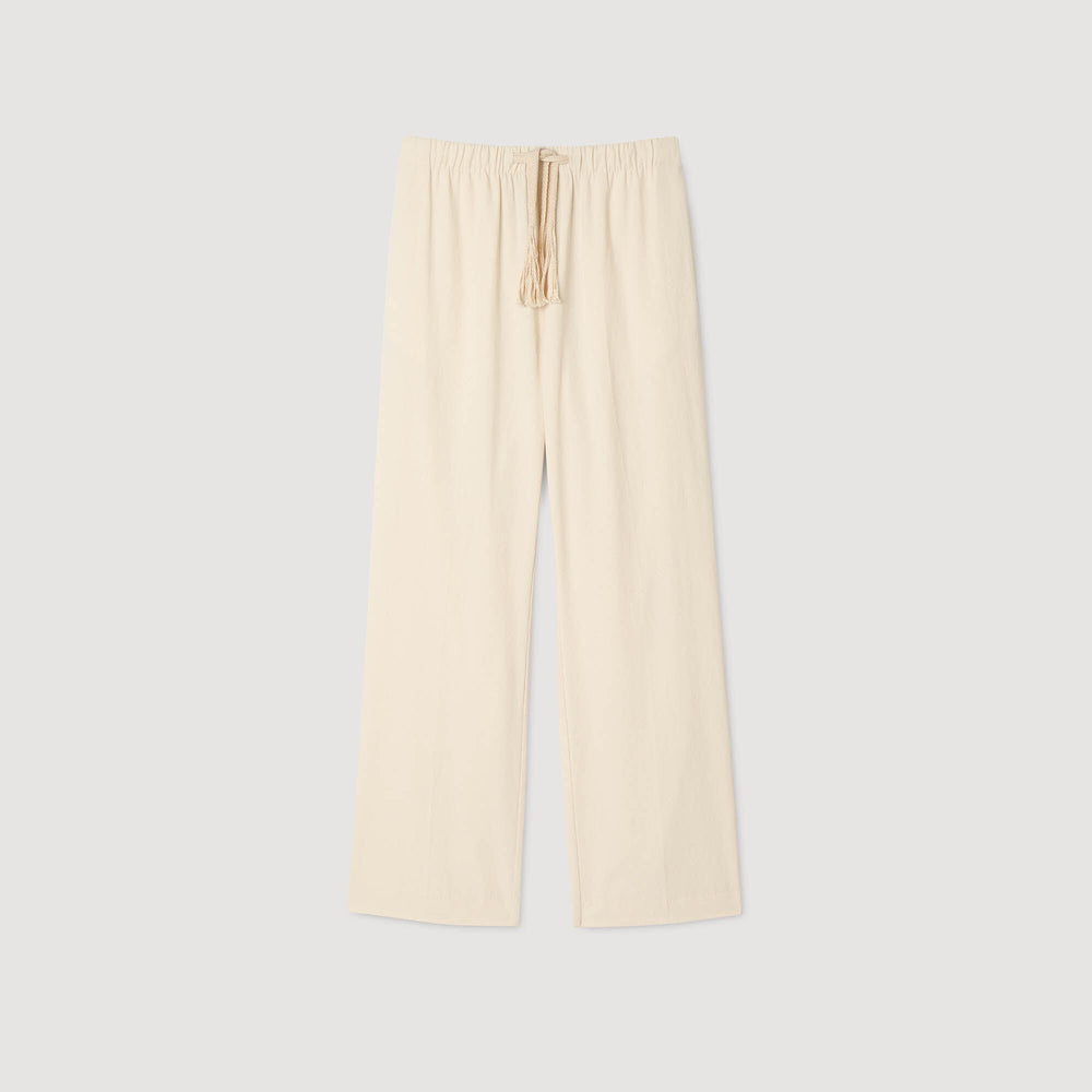 Sandro / Wide-leg elasticated cotton trousers Butter Cream