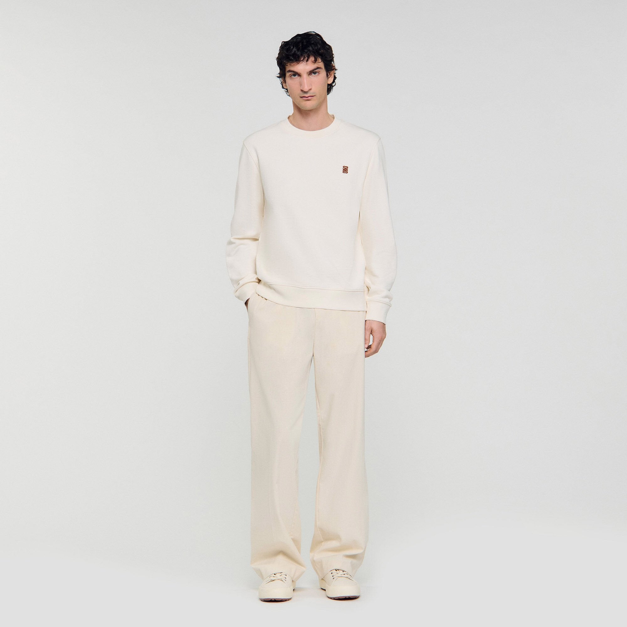 Sandro / Oversized sweatshirt with leather patch Butter Cream