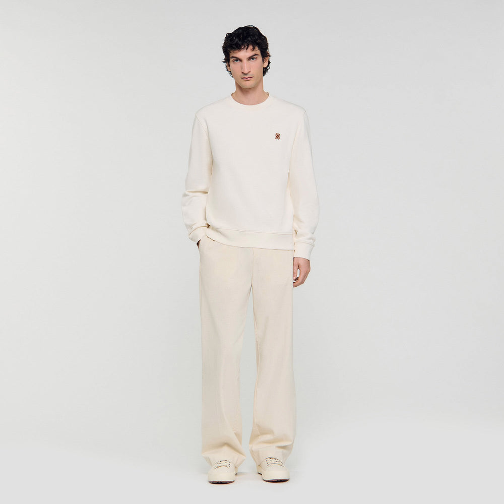 Sandro / Oversized sweatshirt with leather patch Butter Cream